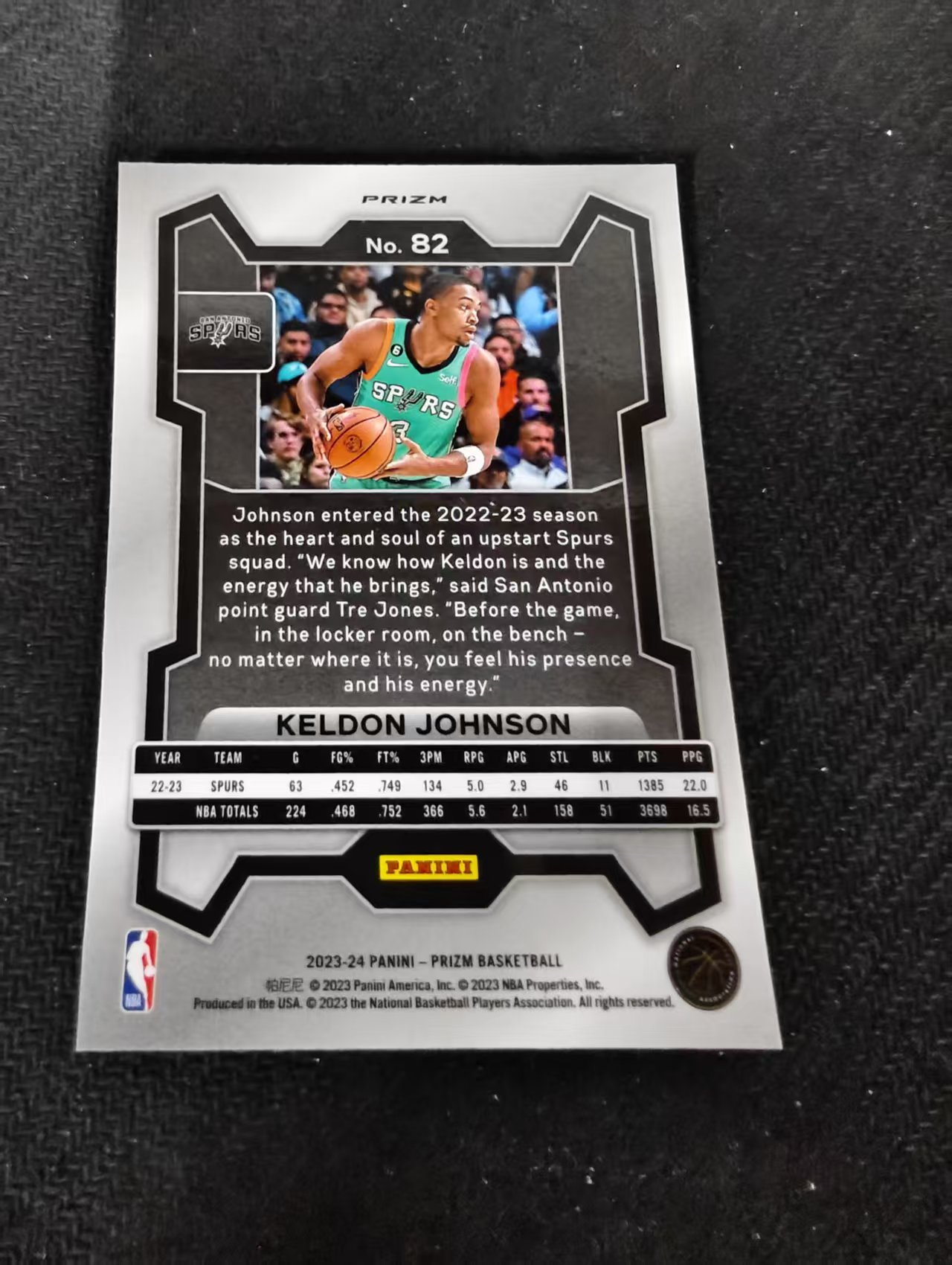 2023-24 Panini Prizm Keldon Johnson 凯尔登 约翰逊 马刺 粉碎冰 PZ 划痕 边角瑕疵 #82
