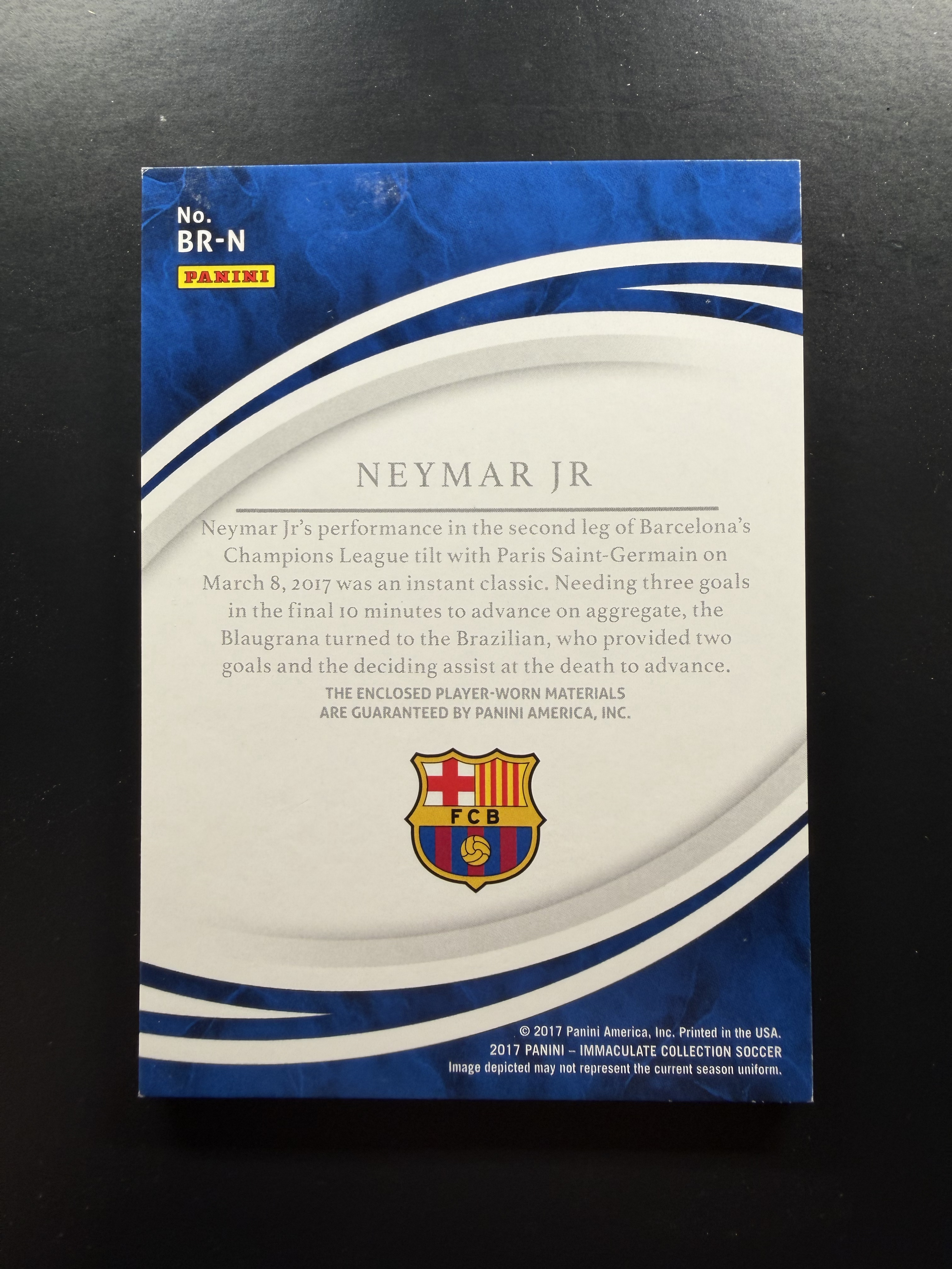 2017 Panini Immaculate Neymar IMM 内马尔 15/15编 金版 球衣 暴力 切到“MES” 巴萨 巴塞罗那 FCB 巴黎巴西 不保卡品介意勿拍 梅西亚马尔好友 江枫拍卖