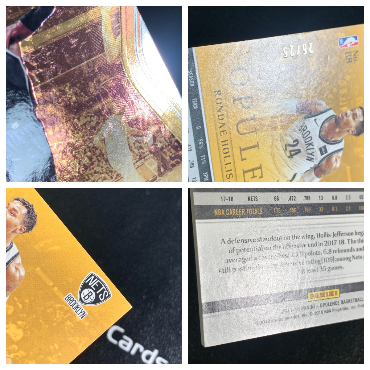 【元宇宙拍卖】闲堂掌柜002:2017-18 Panini Opulence Rondae Hollis Jefferson 金书 篮网 朗戴 霍利斯 杰弗森 base 银平行 25/25编 尾编 1/1 微瑕如图 收藏必备