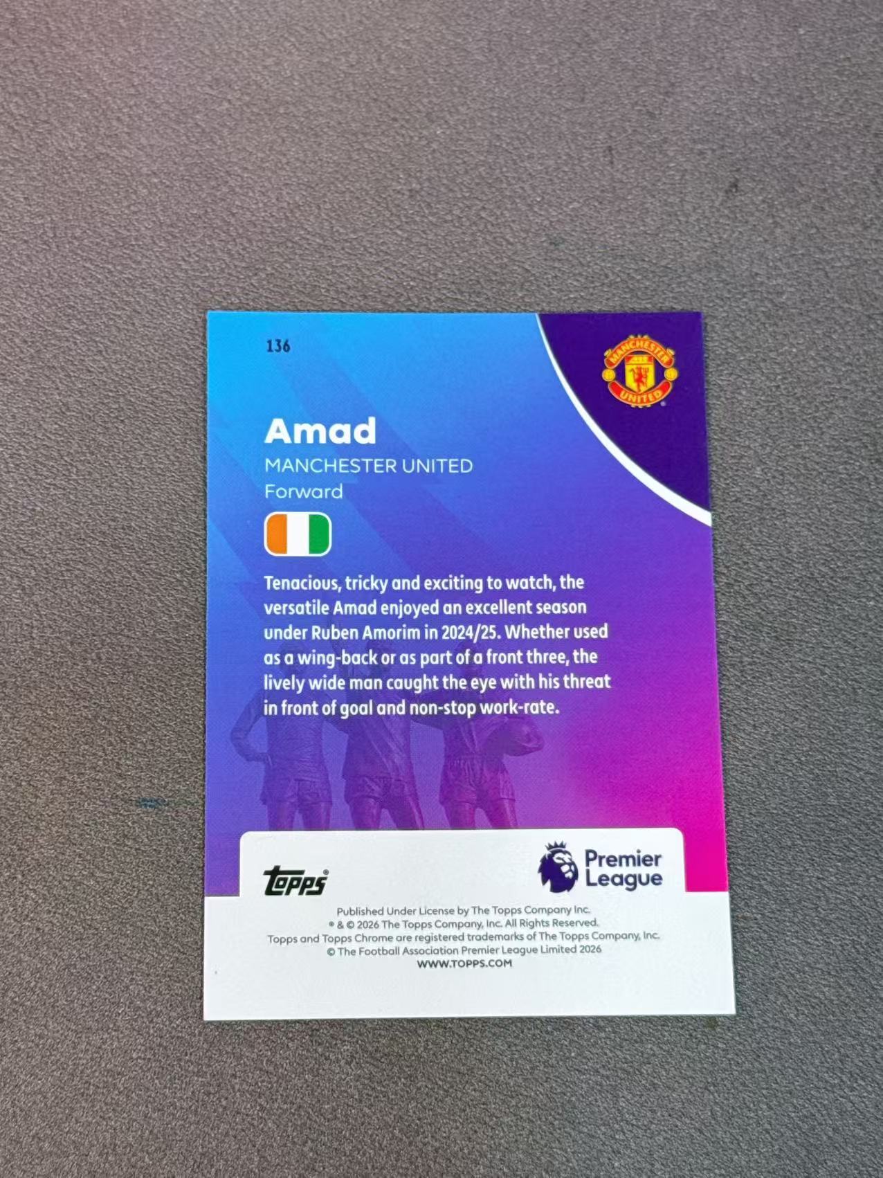 2026 Topps Premier Amad Diallo 曼联 阿马德 迪亚洛 199编 青波纹折 卡品如图