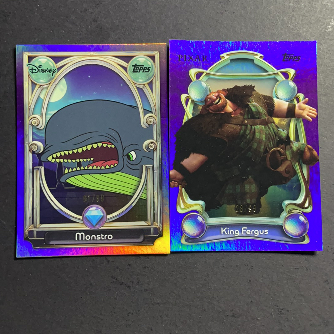 2024 Topps Disney Disney Wonder 弗格斯国王 勇敢传说 蒙斯特罗鲸鱼 木偶奇遇记 base紫折射99编2张打包 2025 Topps Disney 迪士尼奇迹公主系列