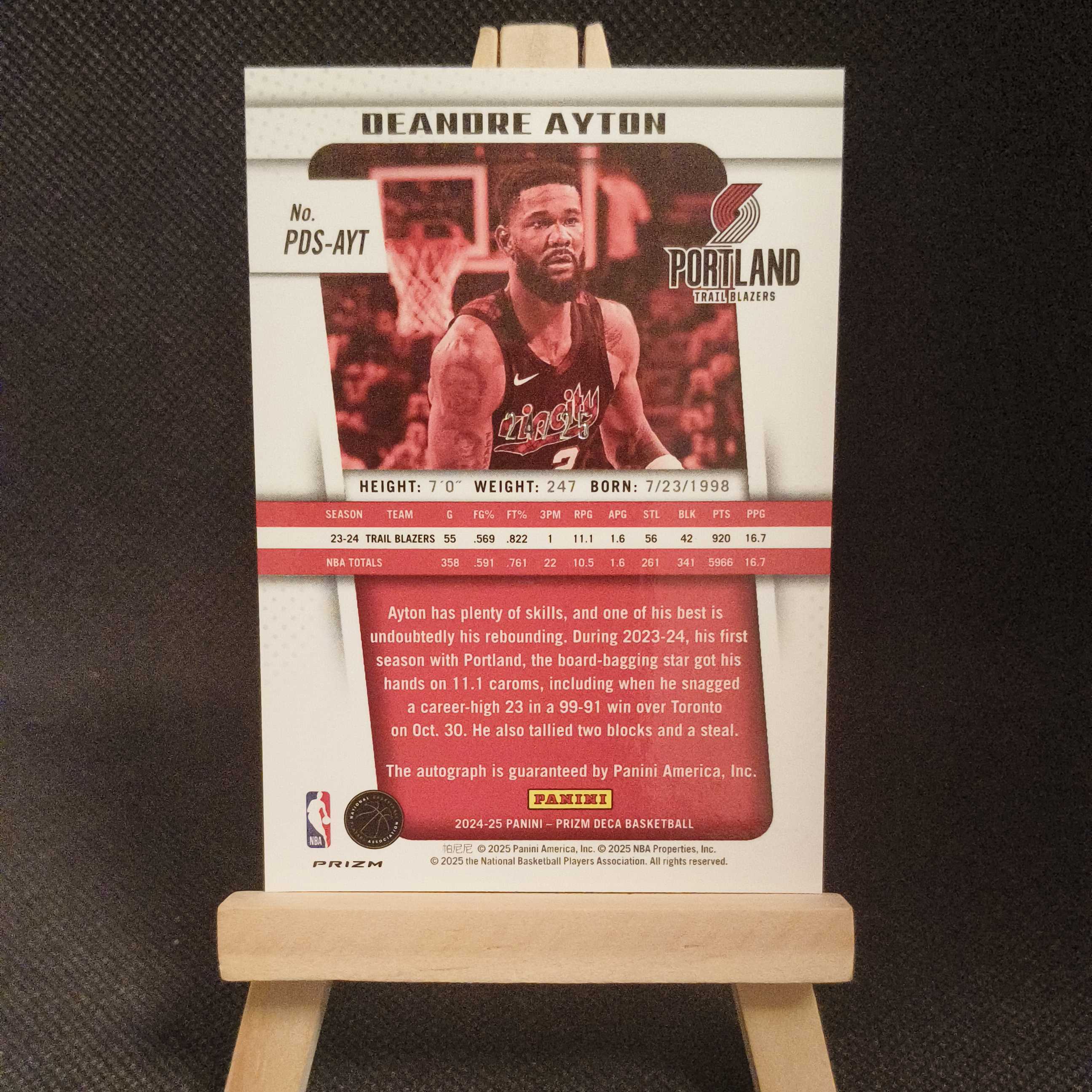 2024-25 Panini Prizm Deca Deandre Ayton 艾顿 开拓者 湖人 签字 签名 /25编 银Mojo折 东契奇詹姆斯队友 状元 投资必备