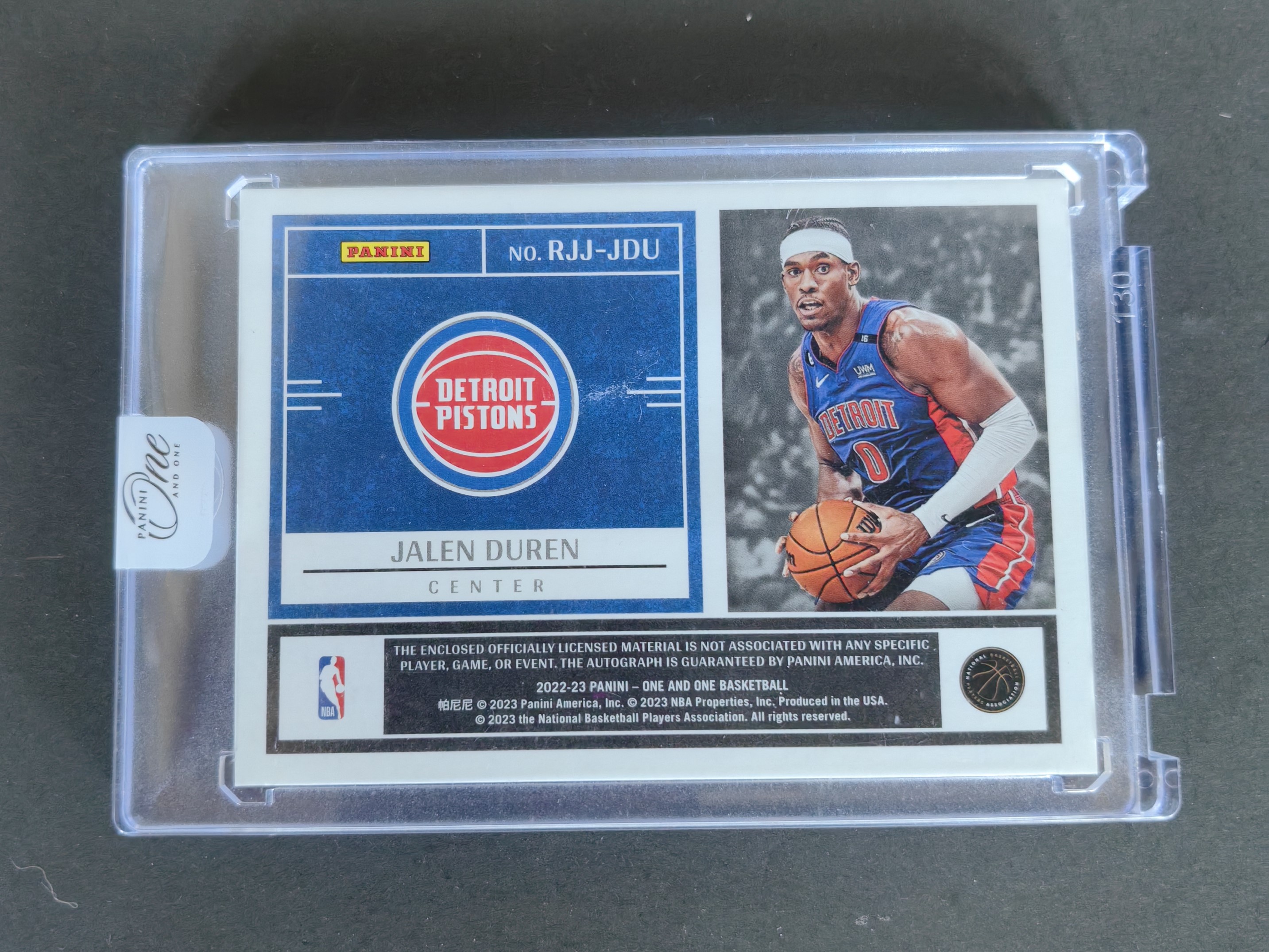 2022-23 Panini One and One Jalen Duren RC #RJJ-JDU 杰伦杜伦 新秀年 双色暴力切割 20/35编 签字 紫平行 卡品如图