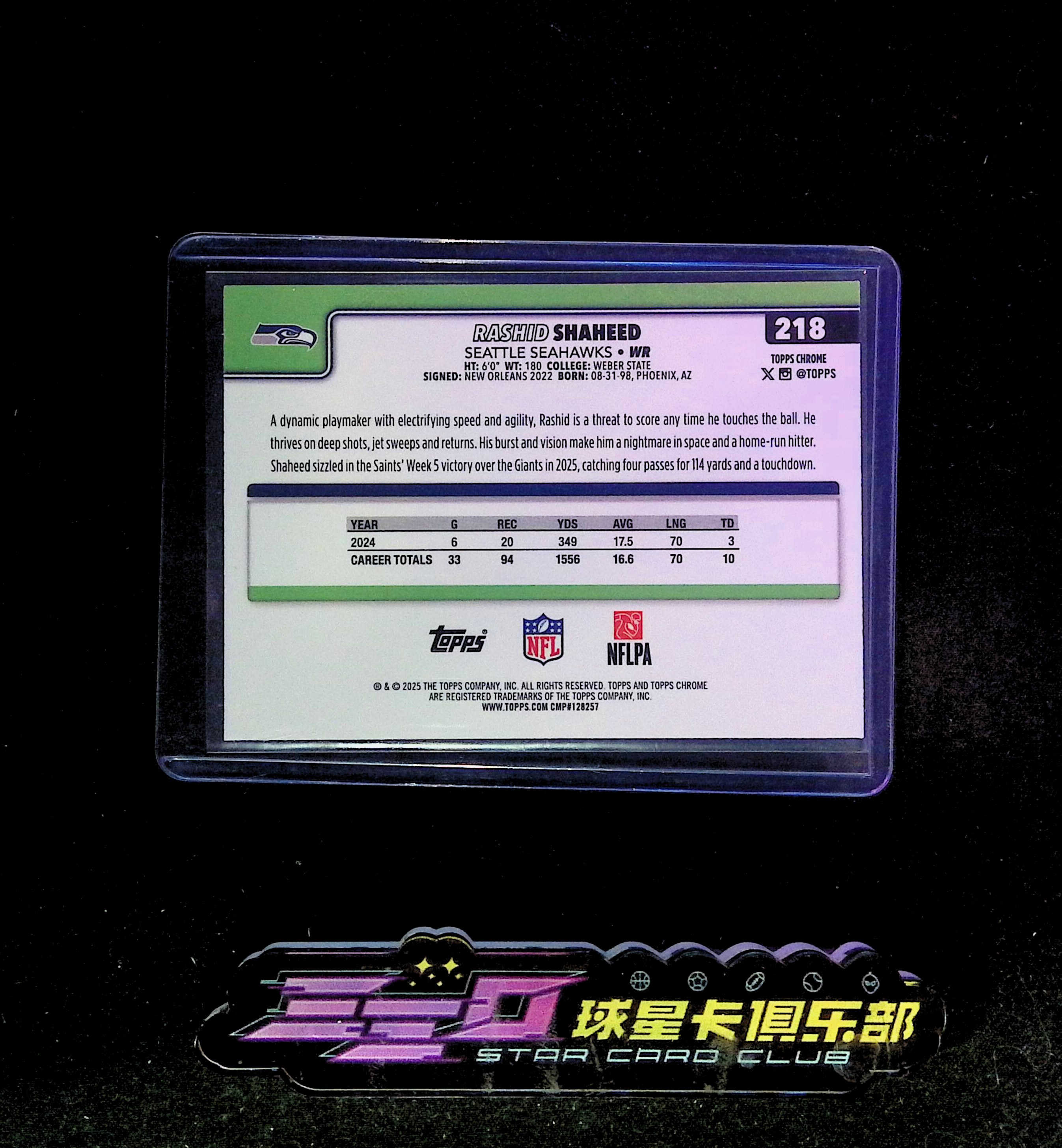4310【330球星卡实体店代卖】2025 NFL Topps Chrome TC 橄榄球 Rashid Shaheed 拉希德沙希德 新奥尔良圣徒 青折 23/199编 仅顺丰寄付(UK23)