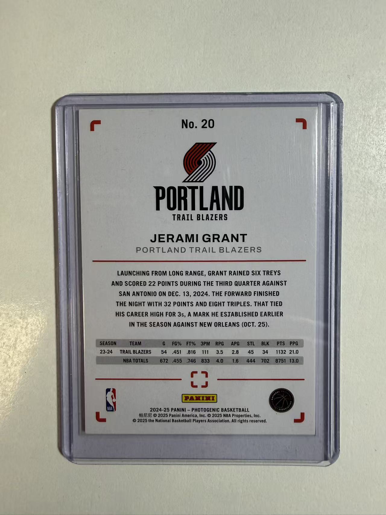 2024-25 Panini Photogenic Jerami Grant 上镜 开拓者 杰拉米 格兰特 35编 圈圈折 卡品如图 不保卡品 介意勿拍