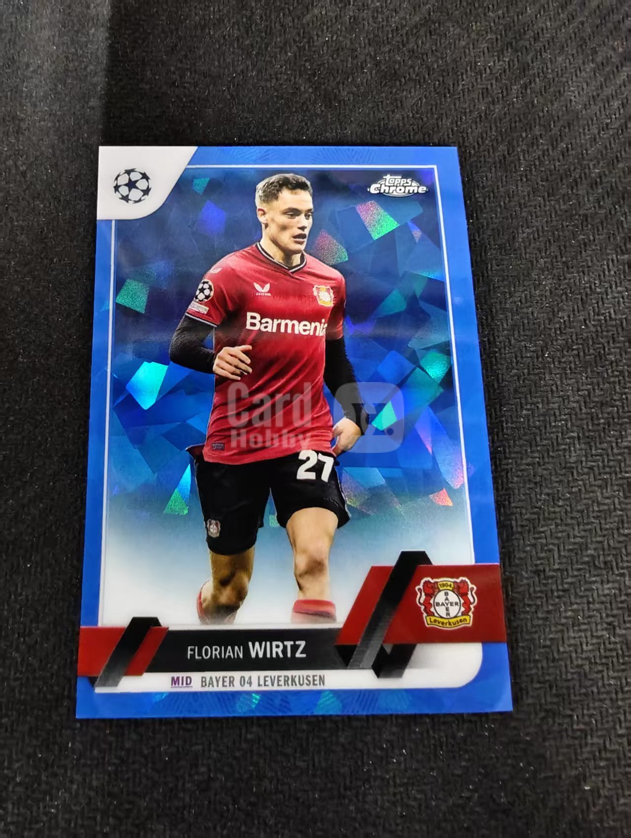 【可合并,不累计】2023 topps Chrome Florian Wirtz 欧冠 蓝宝石 勒沃库森 弗洛里安 维尔茨 蓝碎冰折 划痕 边角瑕疵 #27