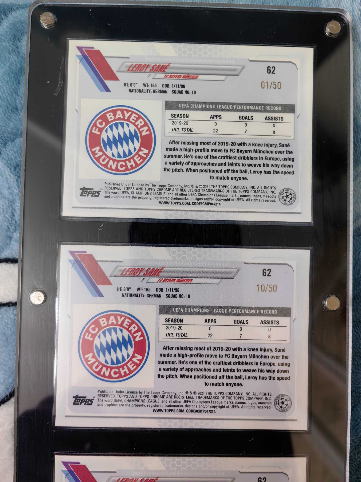 2021 Topps Chrome 欧冠 Leroy Sané 勒鲁瓦·萨内 橙碎冰 蓝宝石 50编 首尾编 同背 反同背 超牛编号 拜仁 曼城 德国 加拉塔萨雷 凑套不易 送卡砖 不保卡品 收藏必备