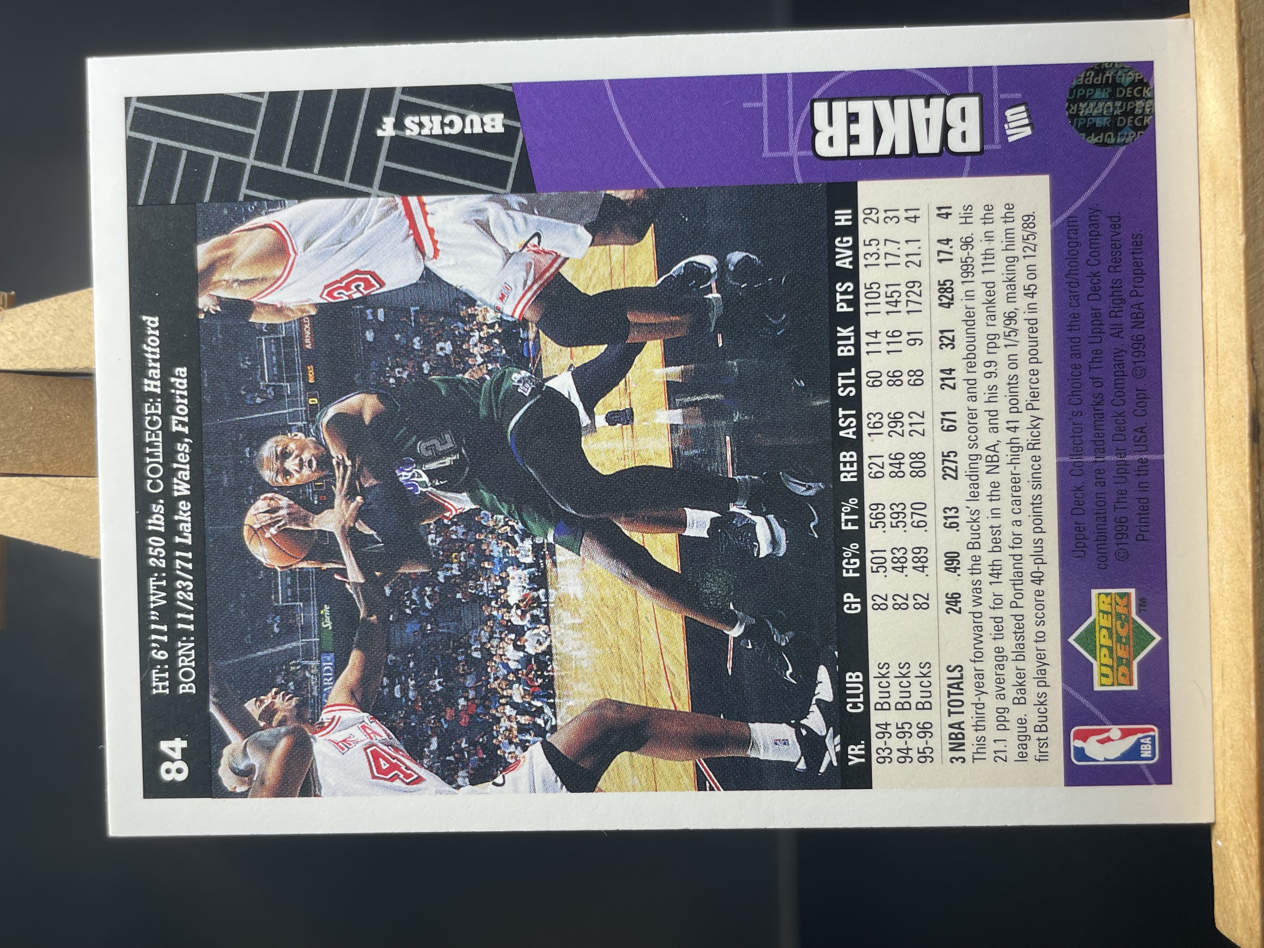 (A1) 1995 UPPER DECK 老卡 文 贝克 卡面老化 边角微瑕 售出不退不换 !!!