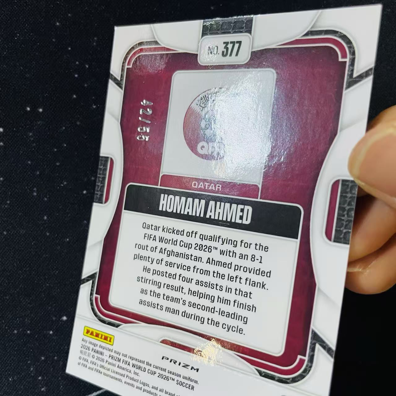 2026 Panini World Cup Prizm 世界杯PZ HOMAM AHMED RC 卡塔尔 新秀 艾哈迈德 蓝波纹折 55编 微痕边角微白 洛北拍卖 HYyang5257地