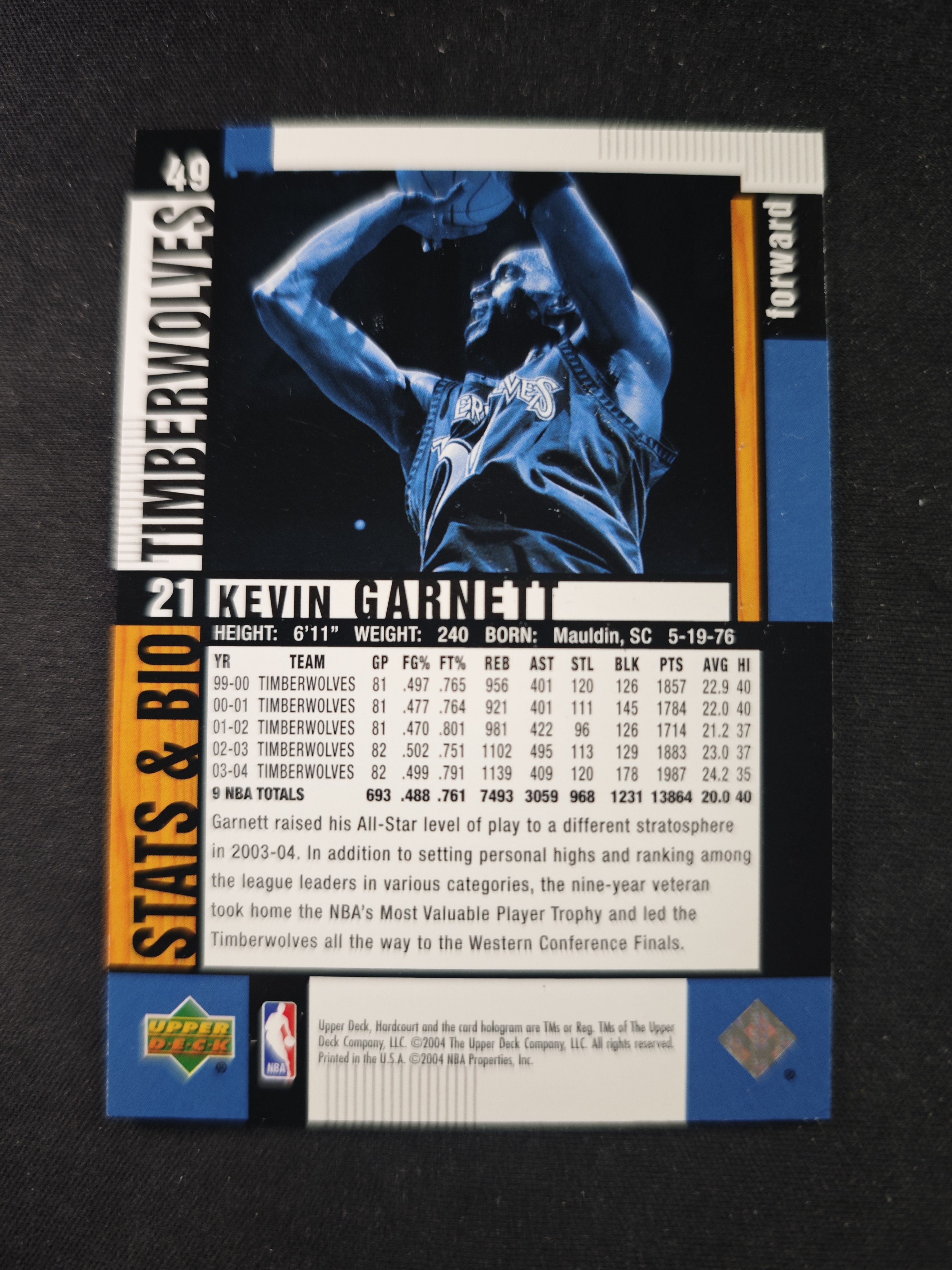 【蛤蟆特卖】凯文 加内特 狼王 2004-05 UD HARDCOURT系列 仿地板设计 超级漂亮 绝版好卡 稀有老特 边角微瑕 卡品如图 专收必备!