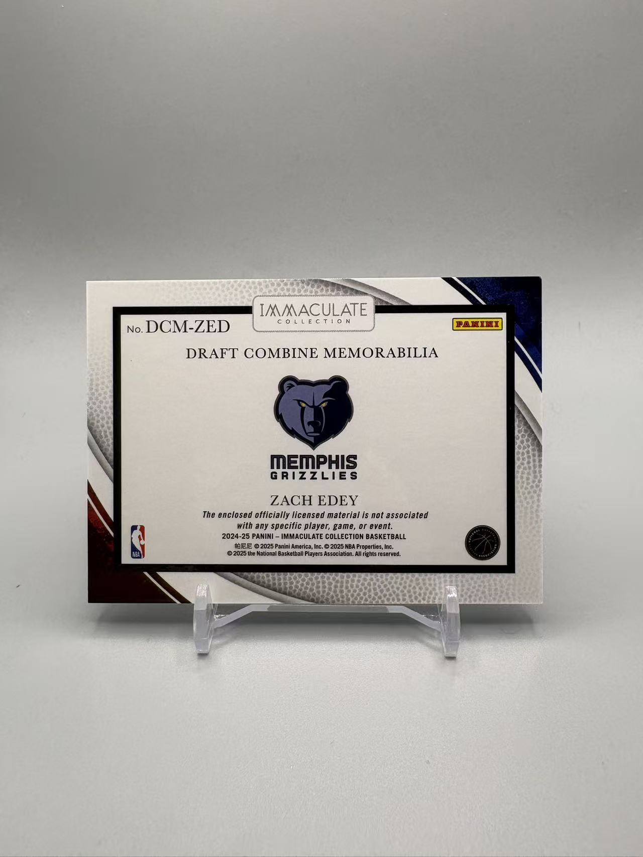 2024-25 Panini Immaculate Zach Edey RC 【灰灰代拍】imm 新秀 扎克 伊迪 /99编 大窗 物料 选秀训练日球衣 灰熊 随无