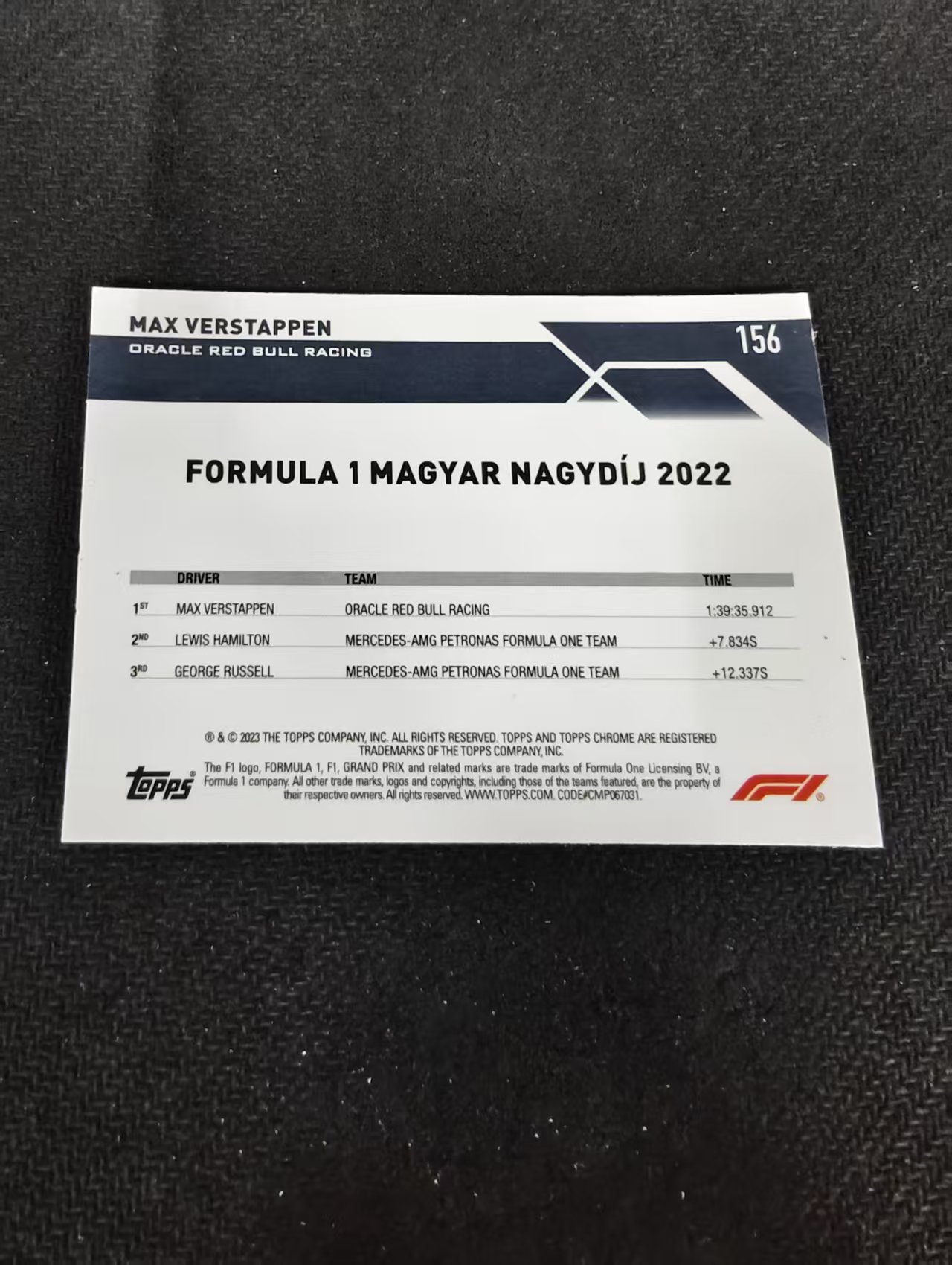 2023 Topps Chrome F1 Max Verstappen 维斯塔潘 红牛 划痕 边角瑕疵 #156