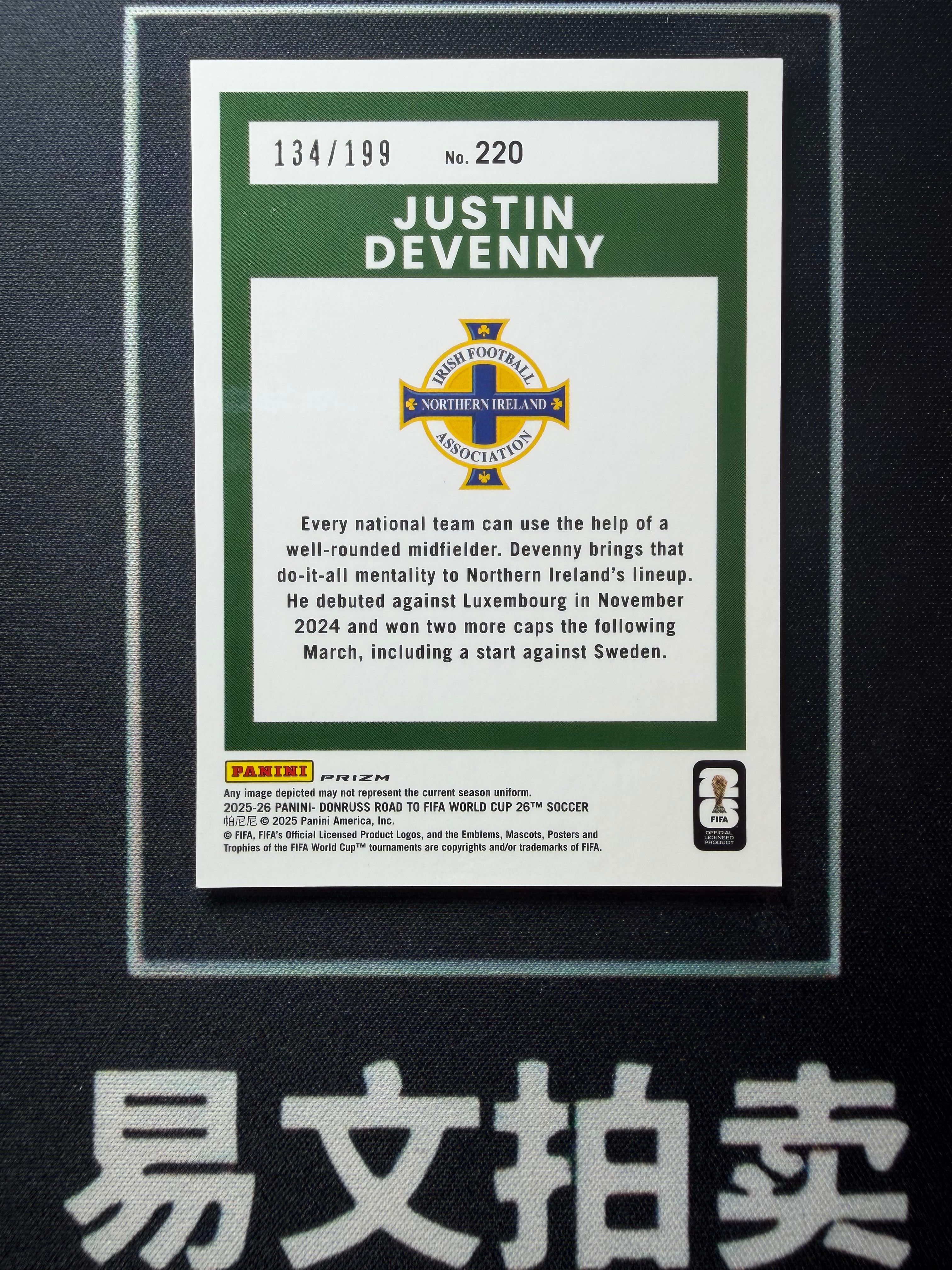【易文拍卖 超级回款】2025-26 Panini Donruss 杜蕾斯世界杯之路 JUSTIN DEVENNY 贾斯汀 德文尼 水晶宫 RC新秀 134/199编 红折O版 卡品如图#agger
