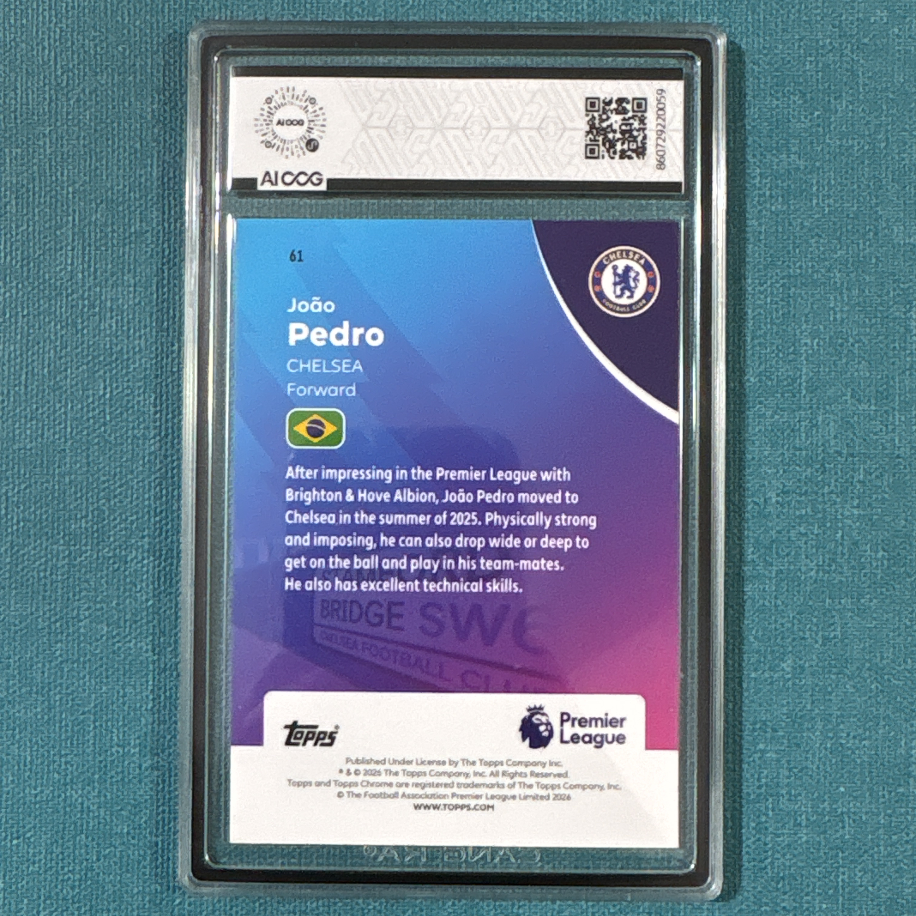 2025-26 Topps Chrome 英超 Joao Pedro 若昂 佩德罗 083/199编 青折 切尔西 AICCG评级9分 CJX
