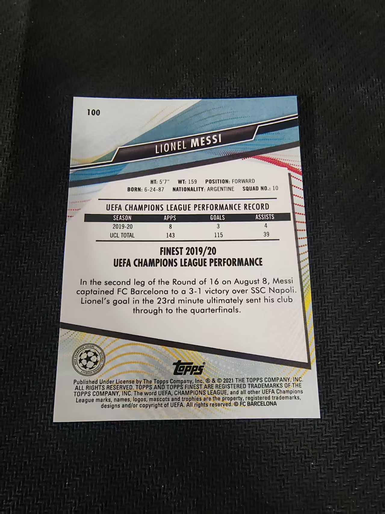 【可合并,不累计】2021 Topps Finest Lionel Messi 巴塞罗那 巴萨 梅老板 利昂内尔 梅西 划痕 边角瑕疵 #100