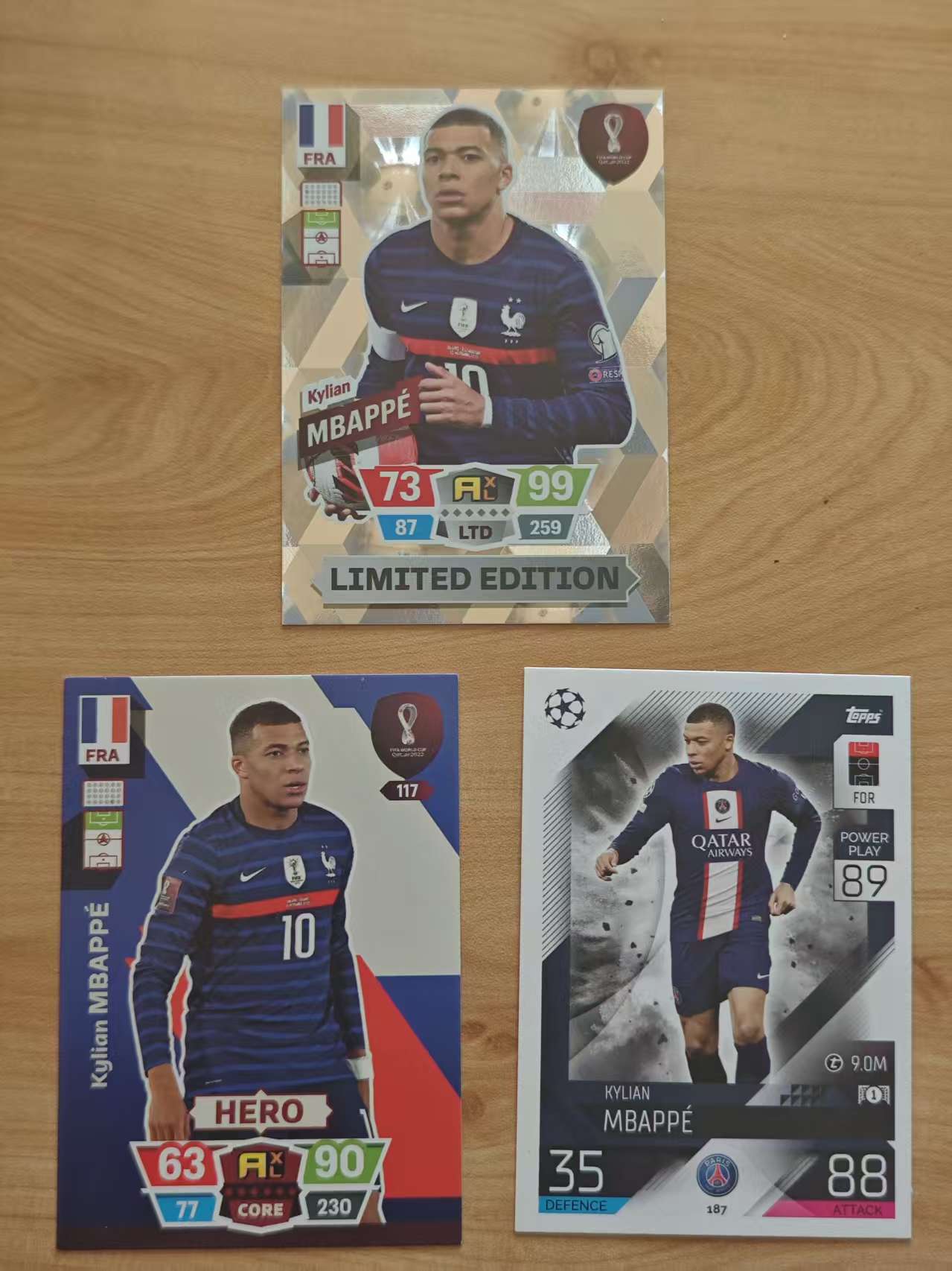 2022 Adrenalyn XL Kylian Mbappe 世界杯游戏版 法国 大巴黎 皇马 基利安 姆巴佩 姆总监 光刻水滴折 限量版特卡 3张打包LOT 如图【原地起飞卡社】jia11.16