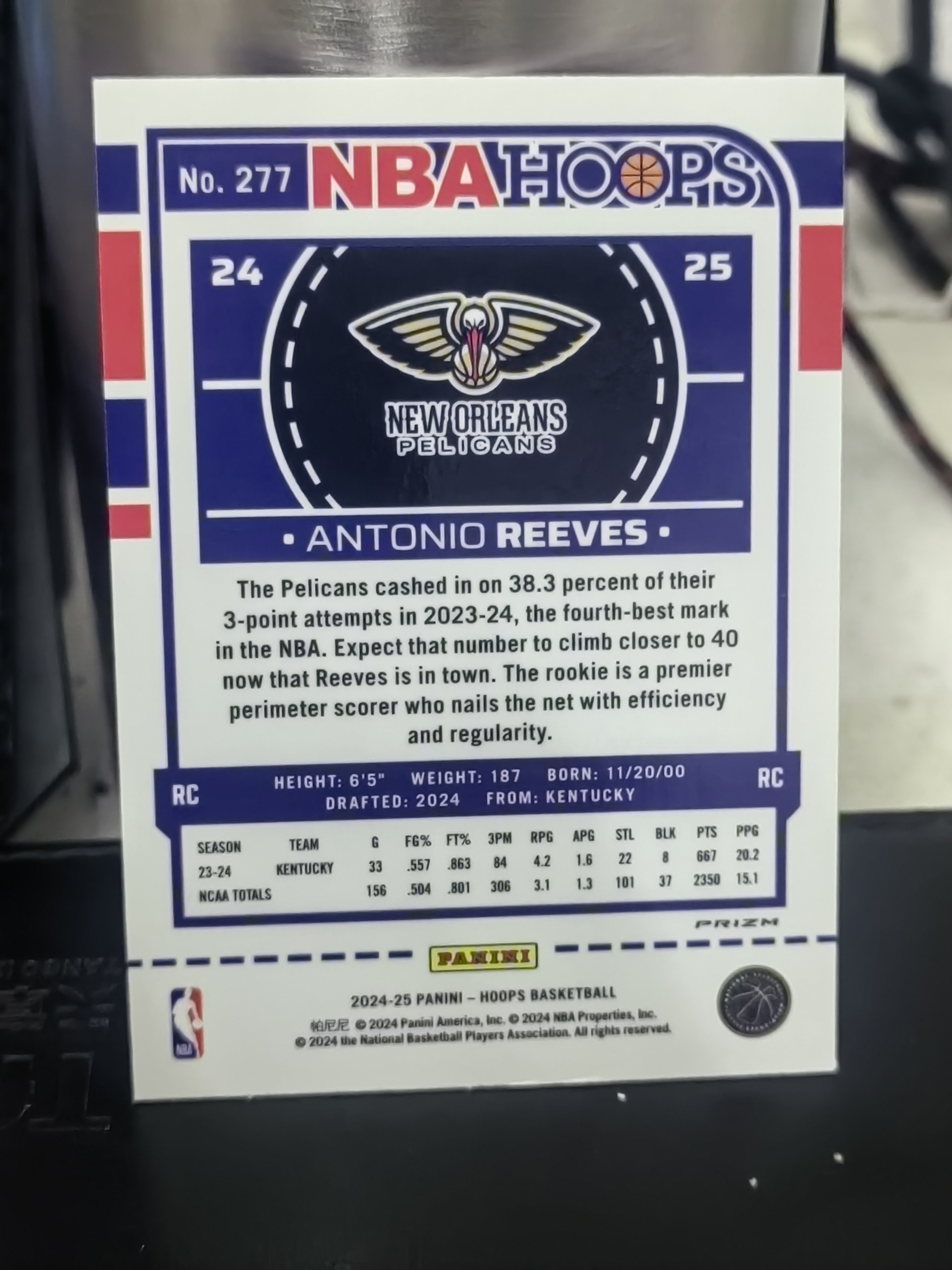 2024-25 Panini Hoops Antonio Reeves RC Hoops 新秀 紫折 雪花折 安东尼奥 里夫斯 鹈鹕 篮 白边白角 不保卡品 卡品如图