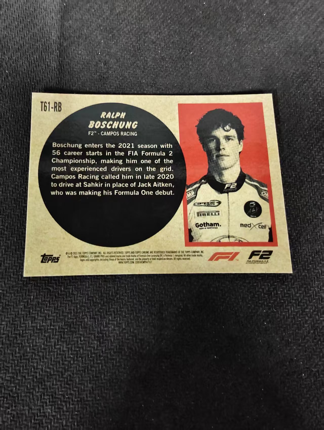 2021 Topps Chrome Ralph Boschung F1 拉尔夫 博雄 银折 划痕 边角瑕疵 #RB