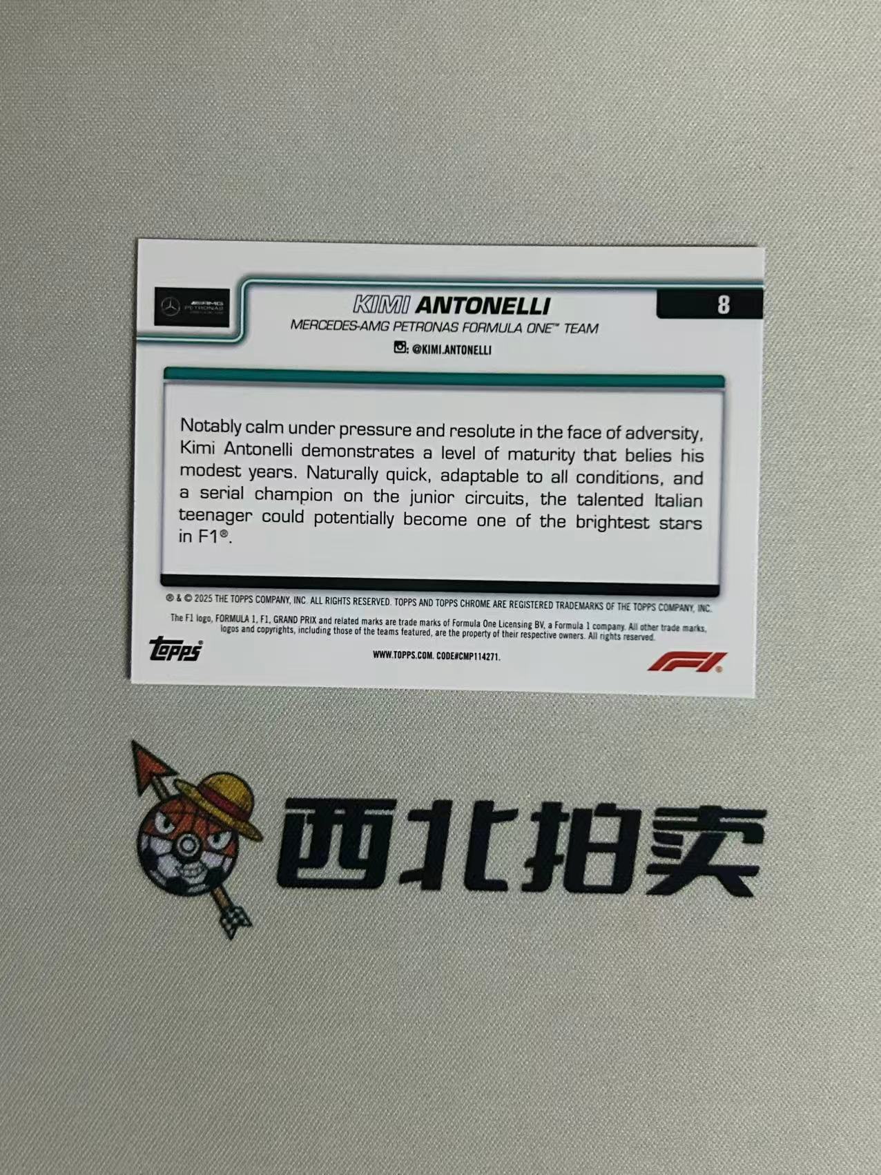2025 Topps Chrome Kimi Antonelli RC 【西北拍卖】F1TC 安东内利 RC新秀 正定妆照 黑白格子折 盒货 aka 奔驰车队 梅奔太子 zc