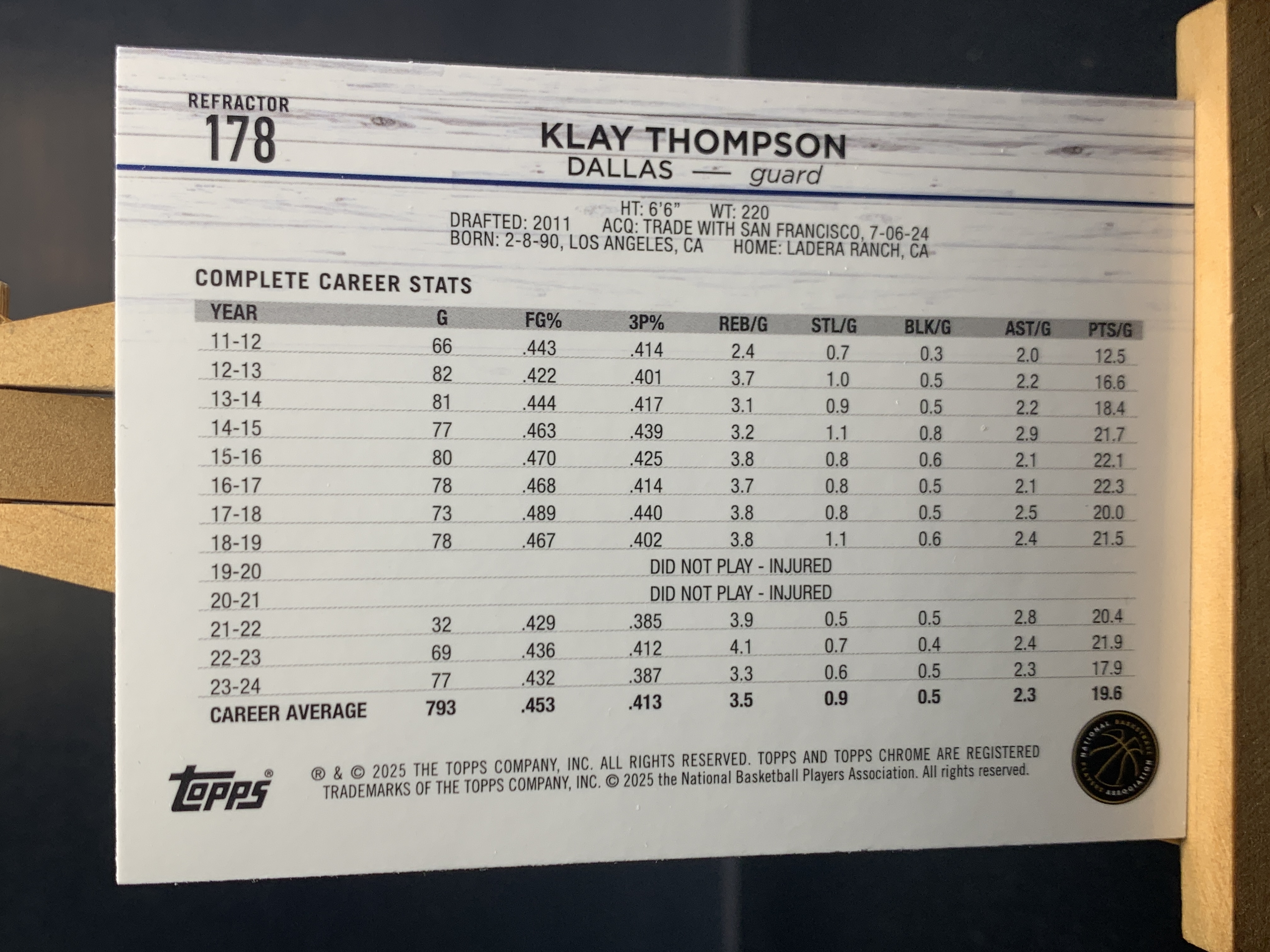 (S8) 2025 TOPPS 折射 佛主 克莱 汤普森 近期大热球星 收藏必备 卡品如图 ! ! !