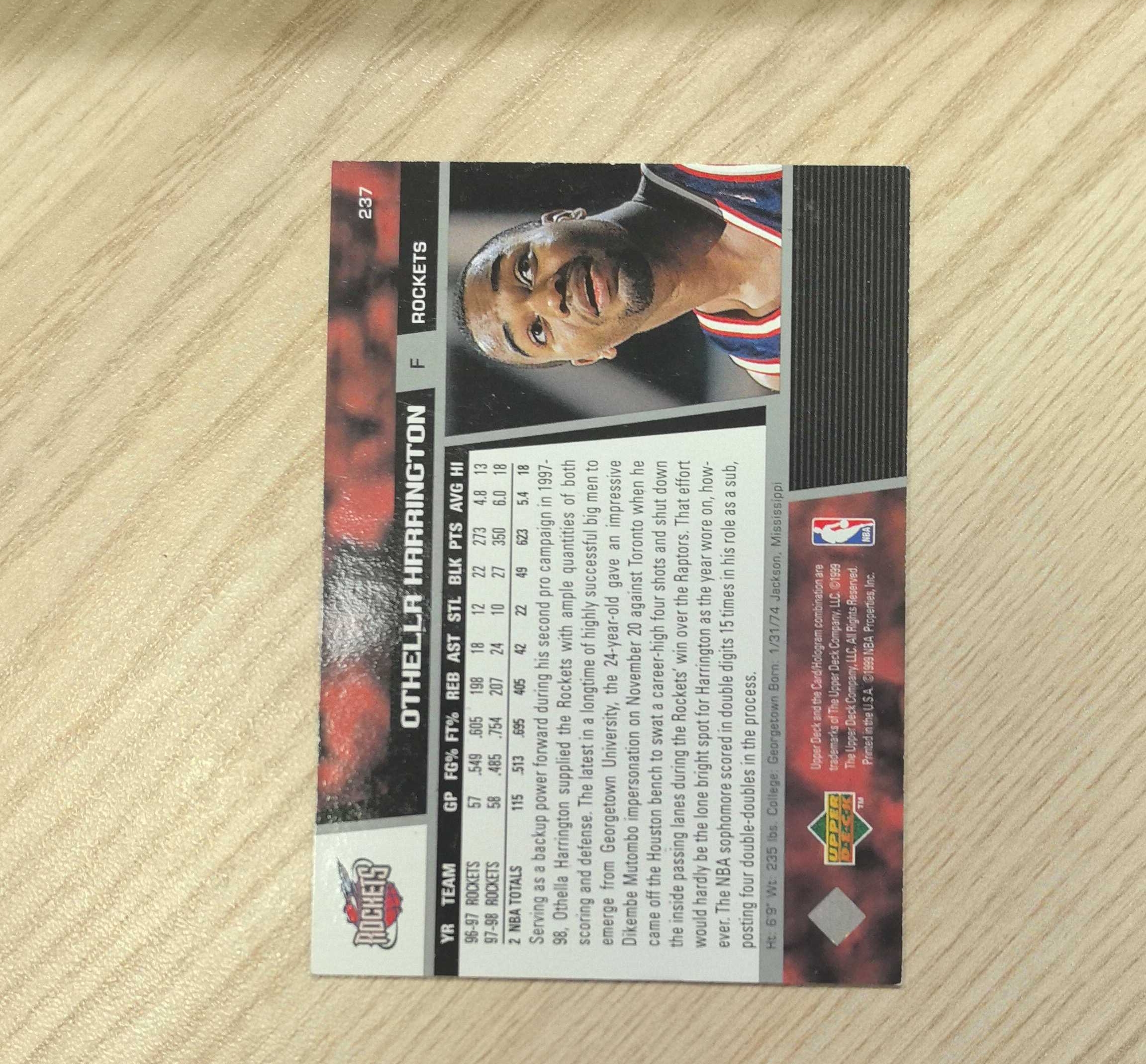 1998-99 Upper Deck Base Othella Harrington 奥塞拉·哈灵顿 曾效力于火箭、灰熊、尼克斯、公牛和山猫五,曾被誉为“德州三侠”(弗朗西斯、麦克戴斯)