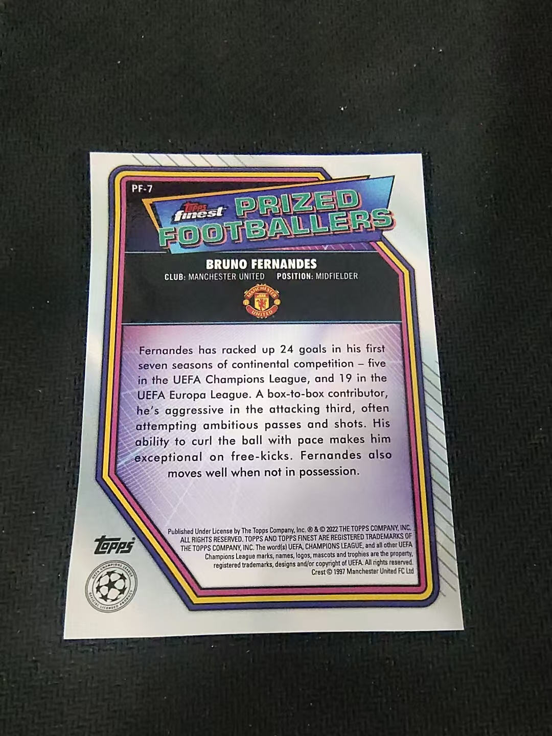 【可合并,不累计】2022 Topps Finest Bruno Fernandes 费尔南德斯 曼联 典范球员特卡 欧冠 银折 划痕 边角瑕疵
