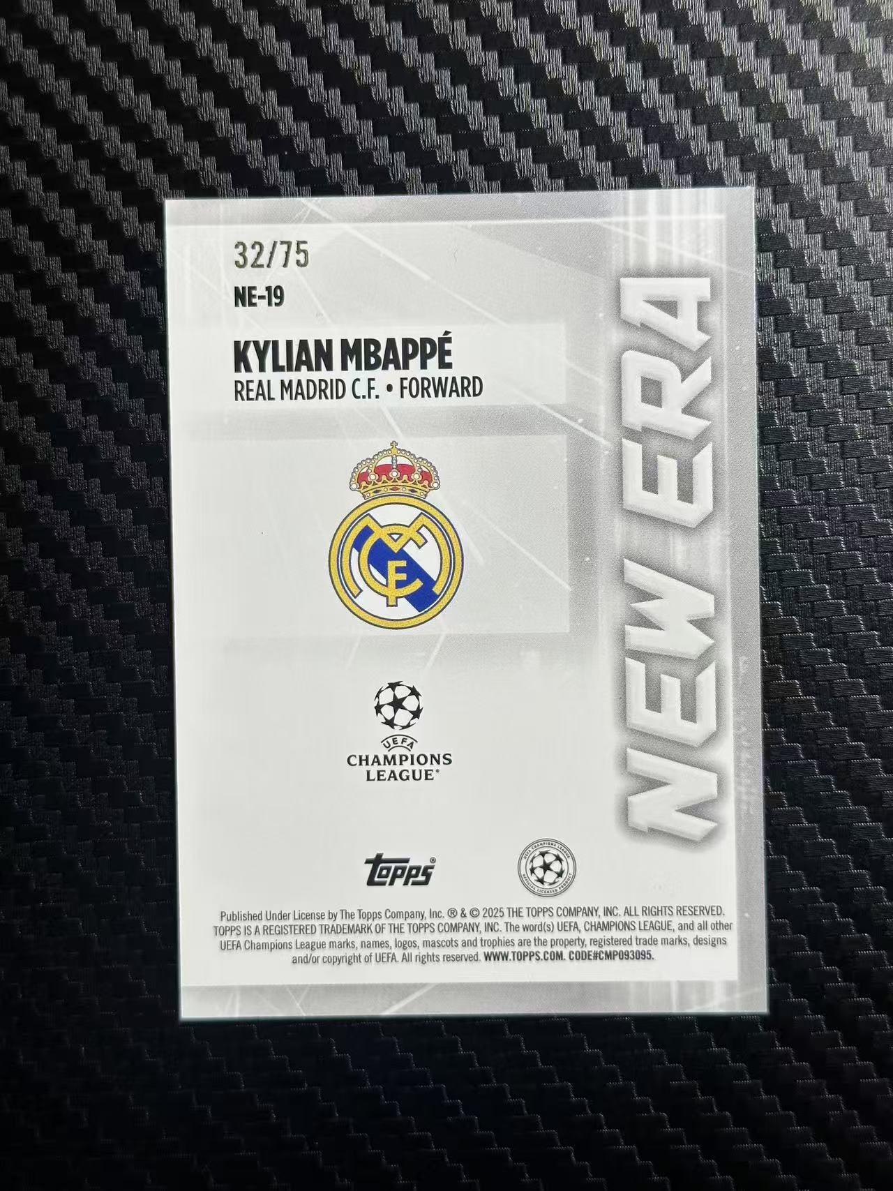 2025 Topps ucc Kylian Mbappe 欧战 皇家马德里 皇马 姆巴佩 新时代特卡 32/75编 蓝碎冰折 卡品如图 拍前看描述