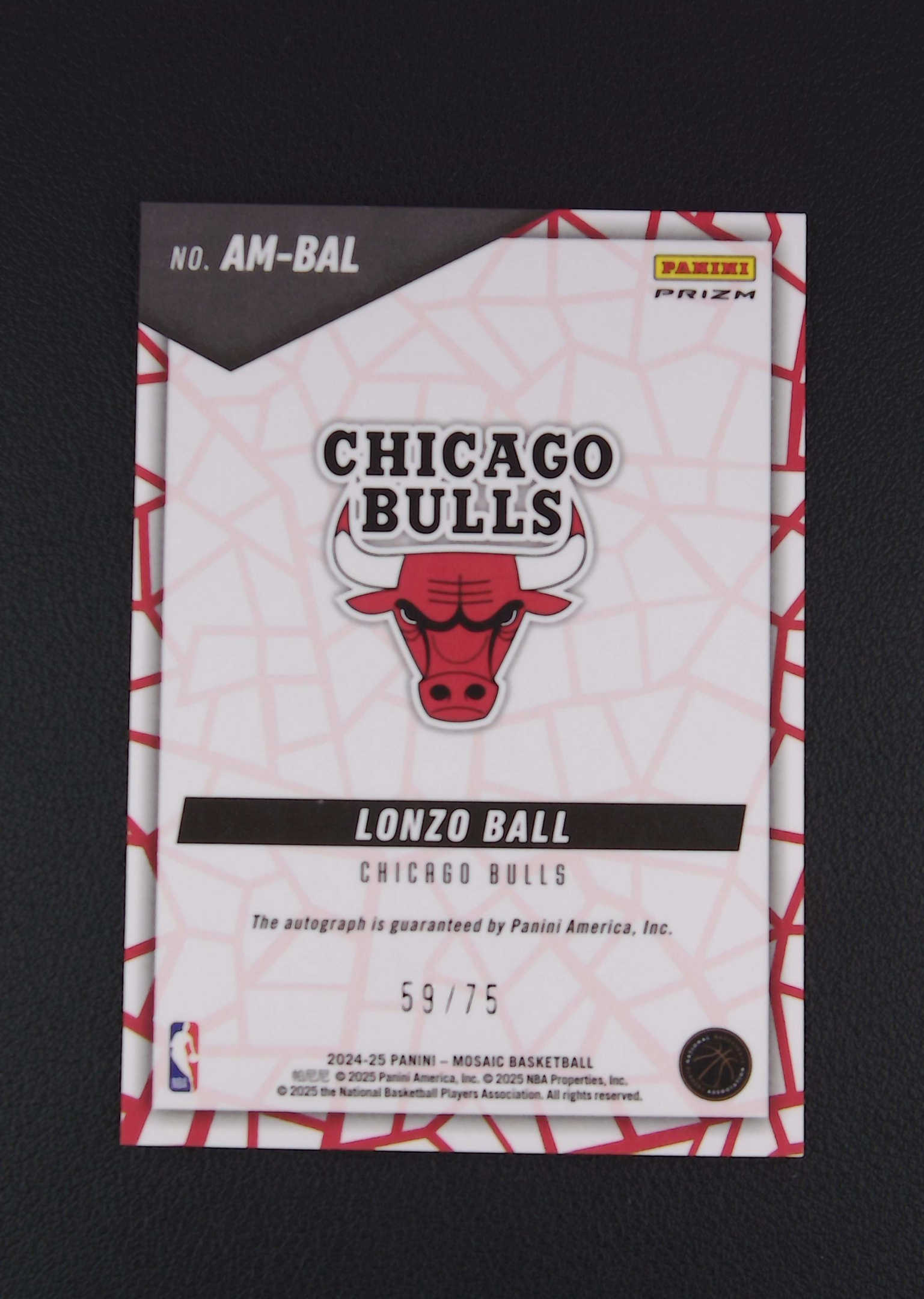 2024-25 Panini Mosaic Lonzo Ball 【阿福代卖】 朗佐 鲍尔 公牛 75编 马赛克 签字 收藏必备 (行行行)