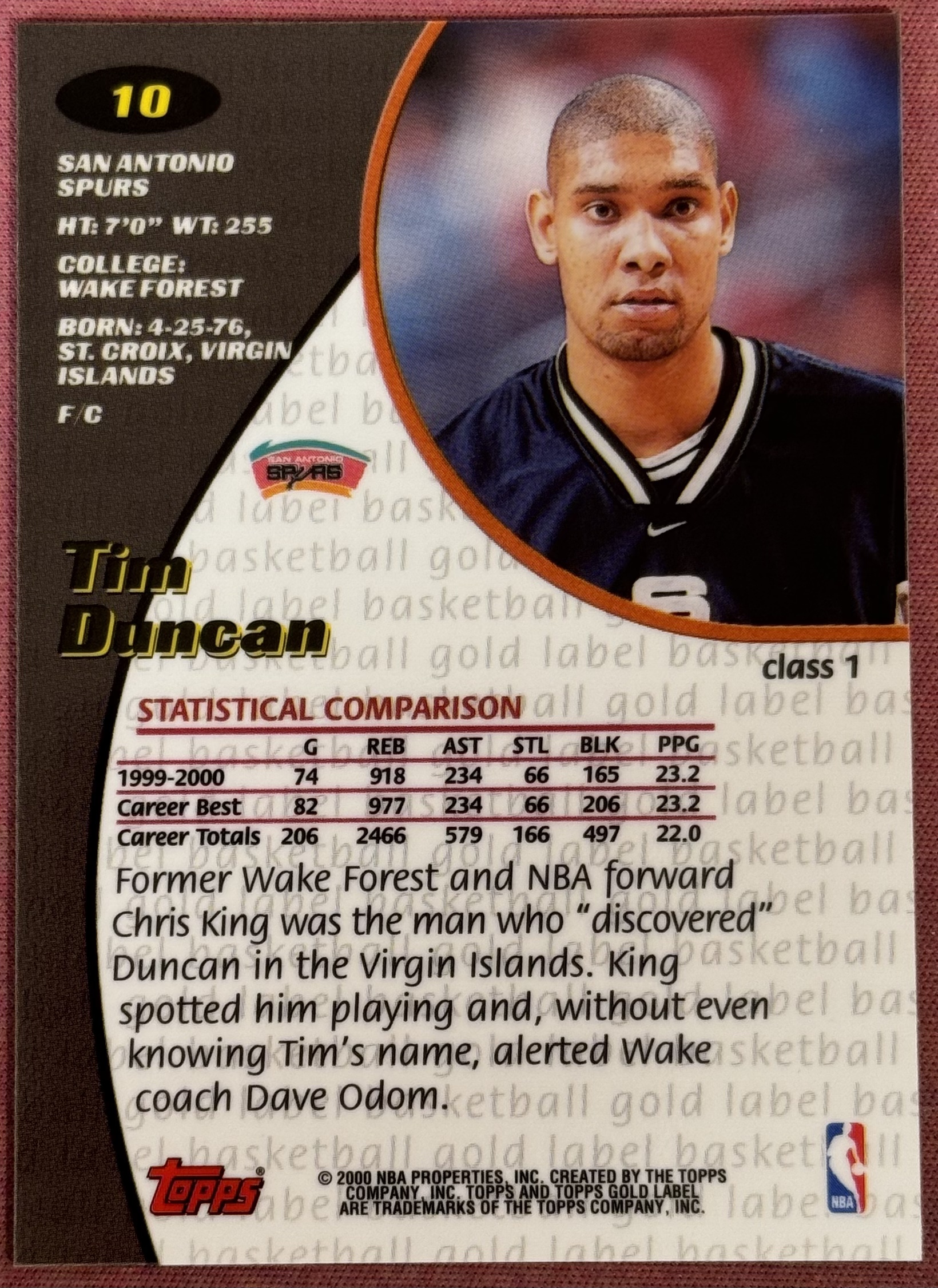 2000 Topps NBA Tim Duncan 蒂姆邓肯 石佛 马刺选图银折特卡 卡品如图 #9(登)