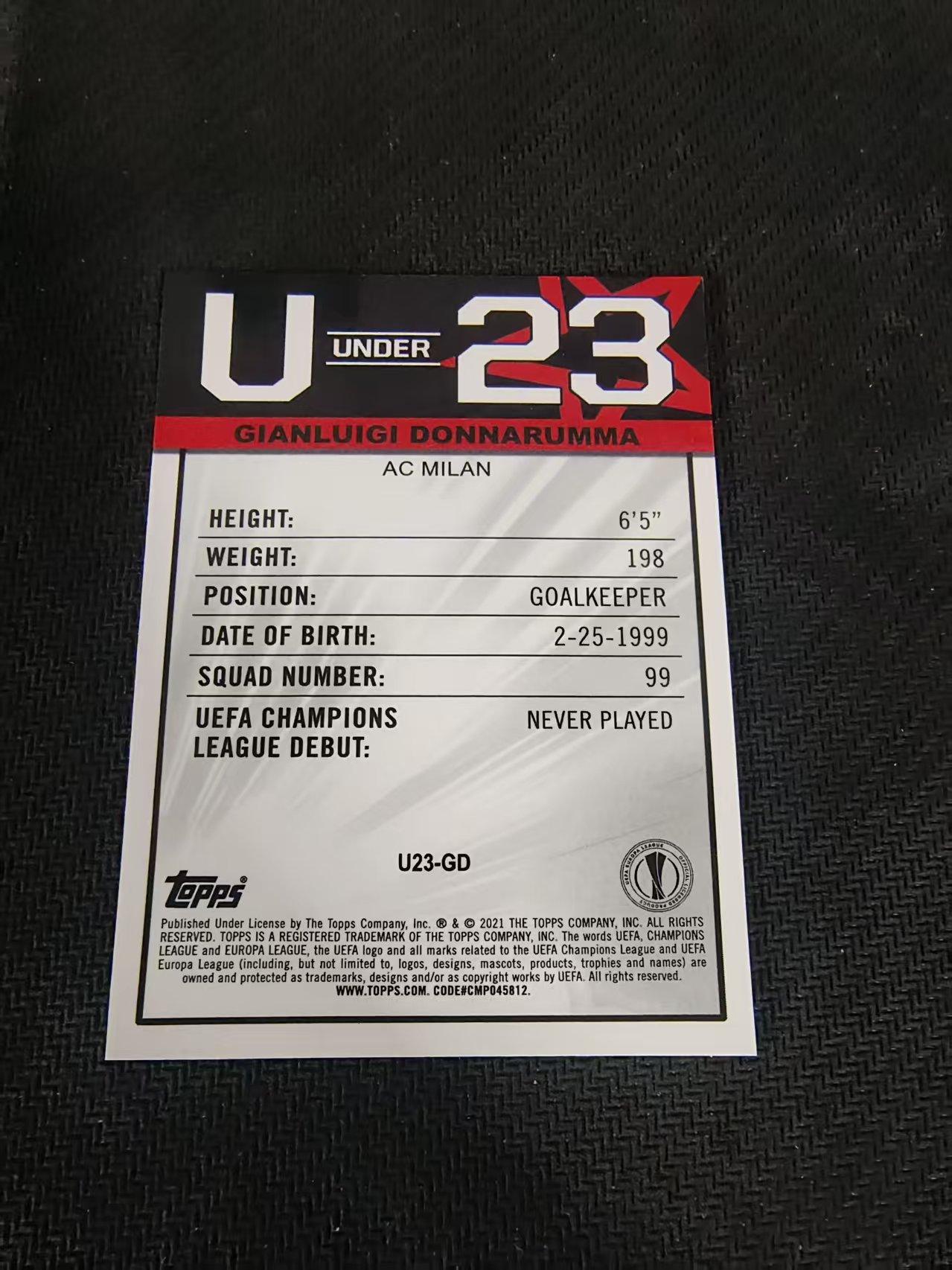 【可合并,不累计】2021 Topps Merlin Gianluigi Donnarumma 多纳鲁马 大巴黎 U23特卡 欧冠梅林 银折 边角瑕疵