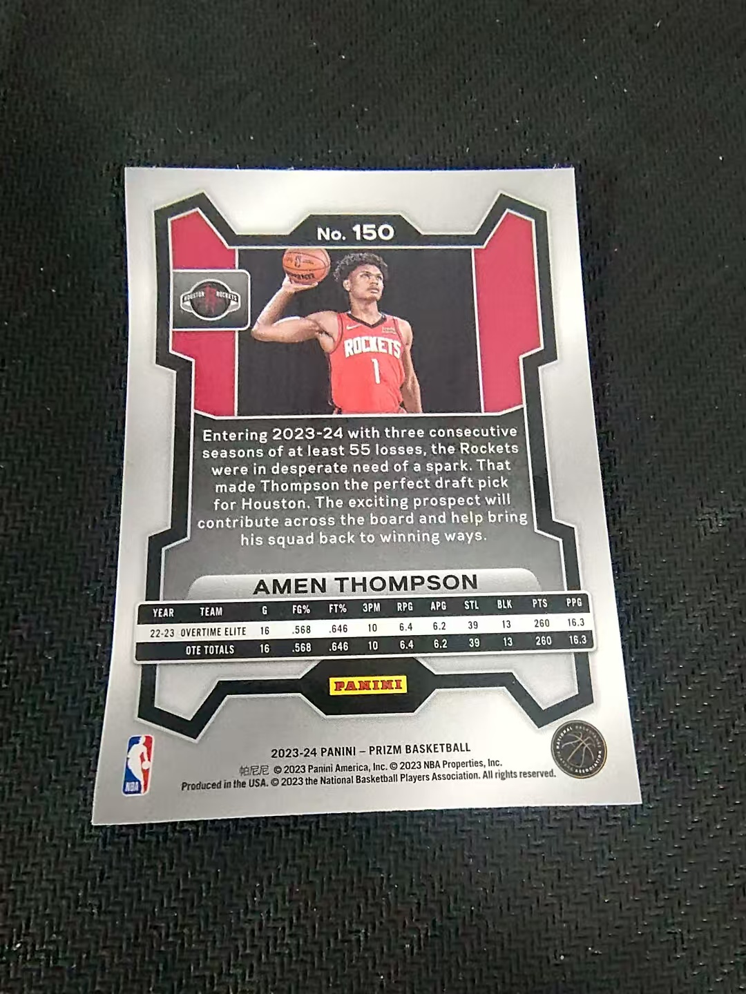 【可合并,不累计】2023-24 Prizm Amen Thompson RC 火箭 阿门 汤普森 新秀 PZ 划痕 边角微瑕 #150