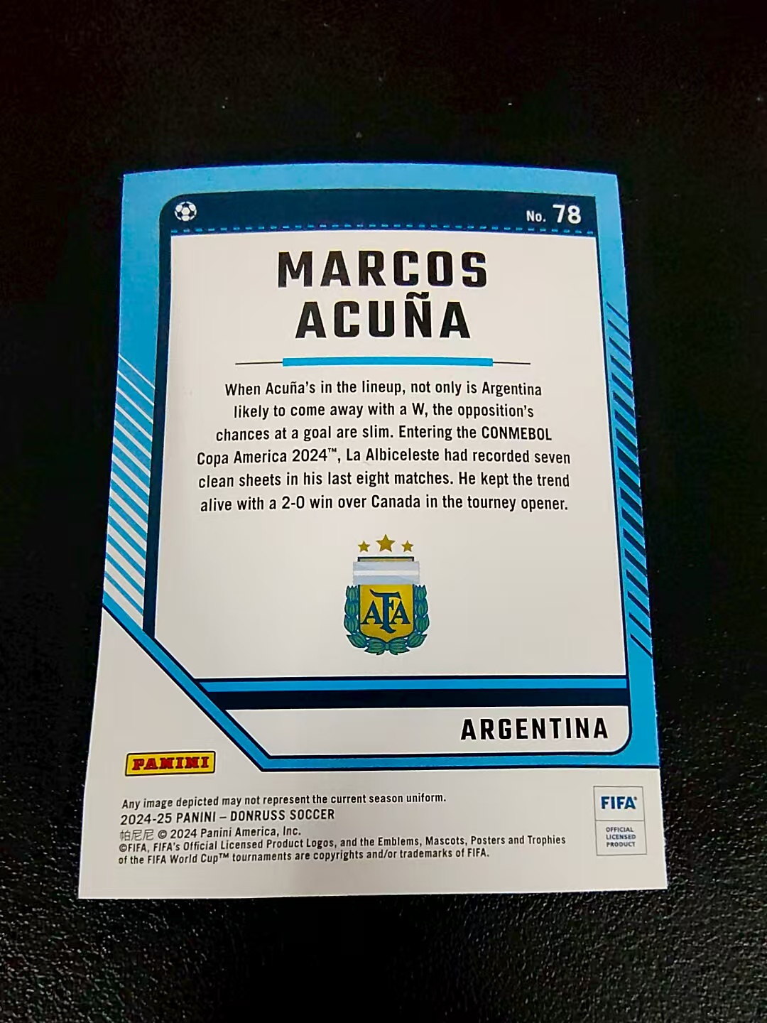 【可合并,不累计】2024-25 Panini Donruss Marcos Acuna 阿根廷 马科斯 阿库尼亚 瀑布折 FIFA 杜蕾斯 边角瑕疵 #78