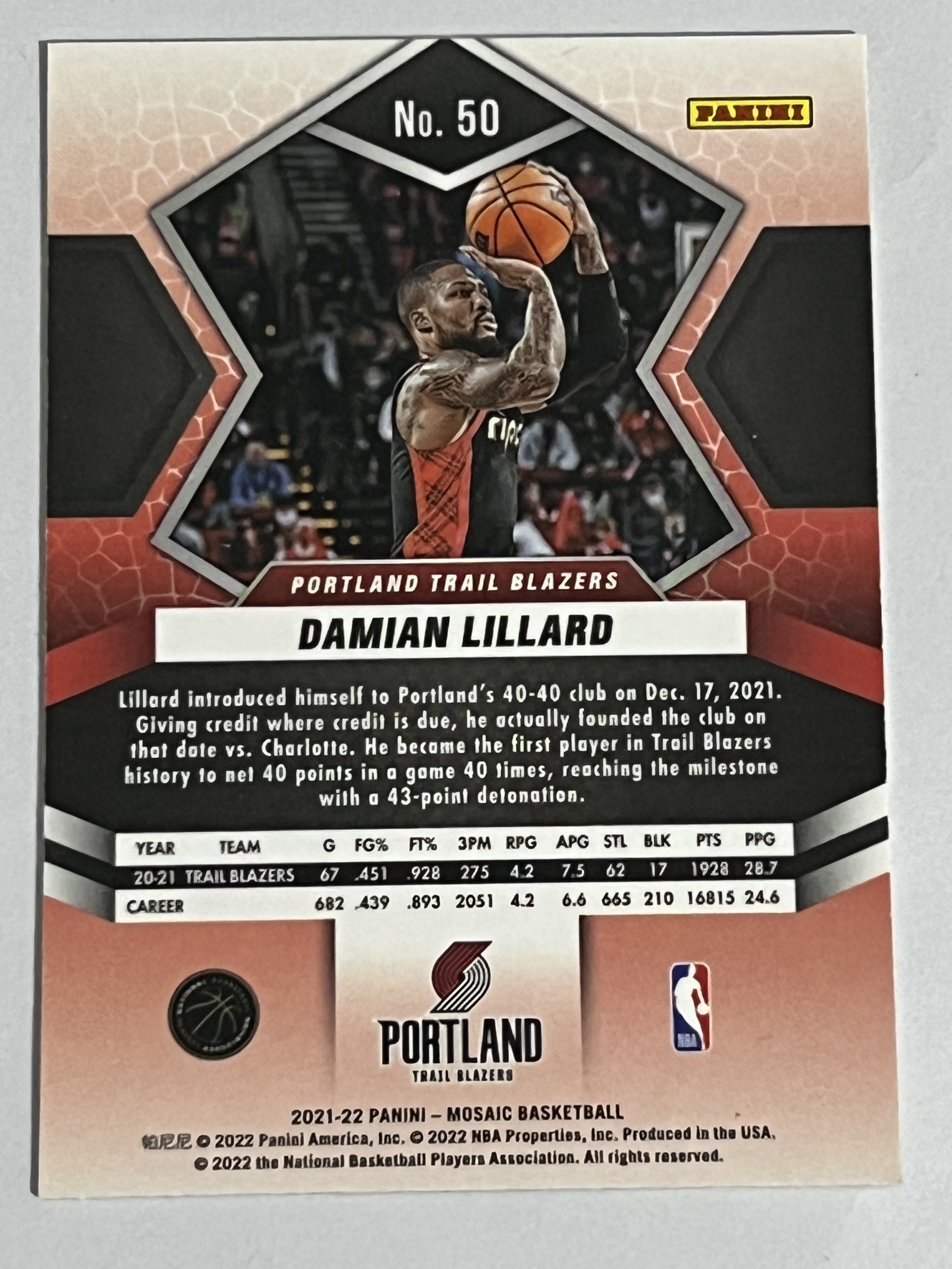 2021-22 panini mosaic damian lillard 达米安 利拉德 开拓者队 热门