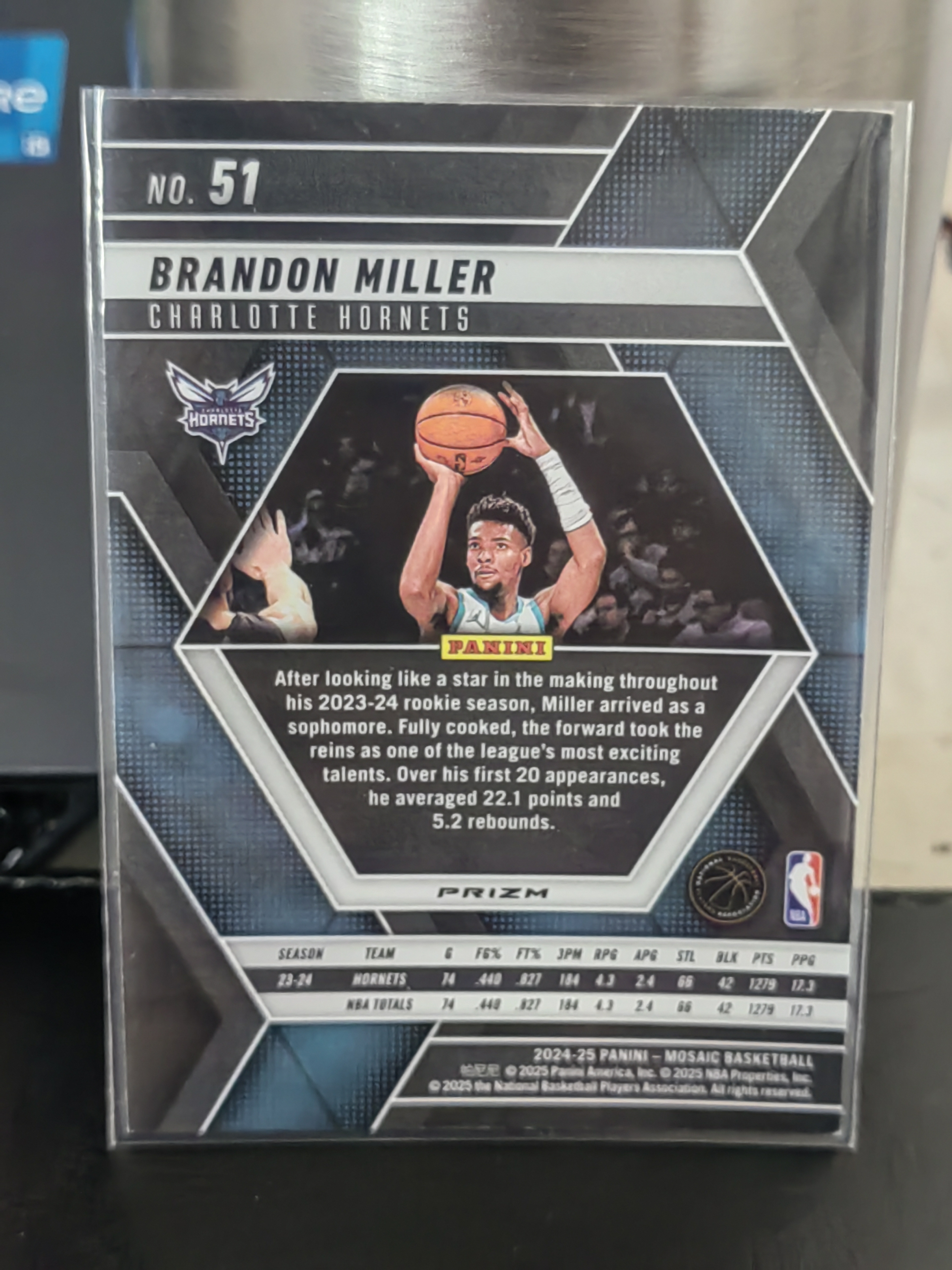 2024-25 Panini Mosaic Brandon Miller 马赛克 布兰登 米勒 黄蜂 银折 银格子折 篮 白边白角 不保卡品 卡品如图