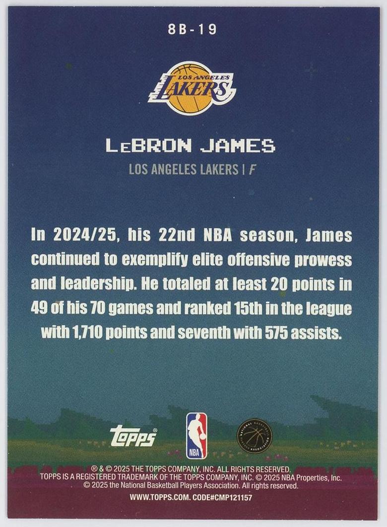 2025-26 Topps Flagship LeBron James 勒布朗詹姆斯 8-Bit Ballers 特卡 折射 湖人 老詹 小皇帝 乐邦詹士 卡品如图 1BL6/11.27