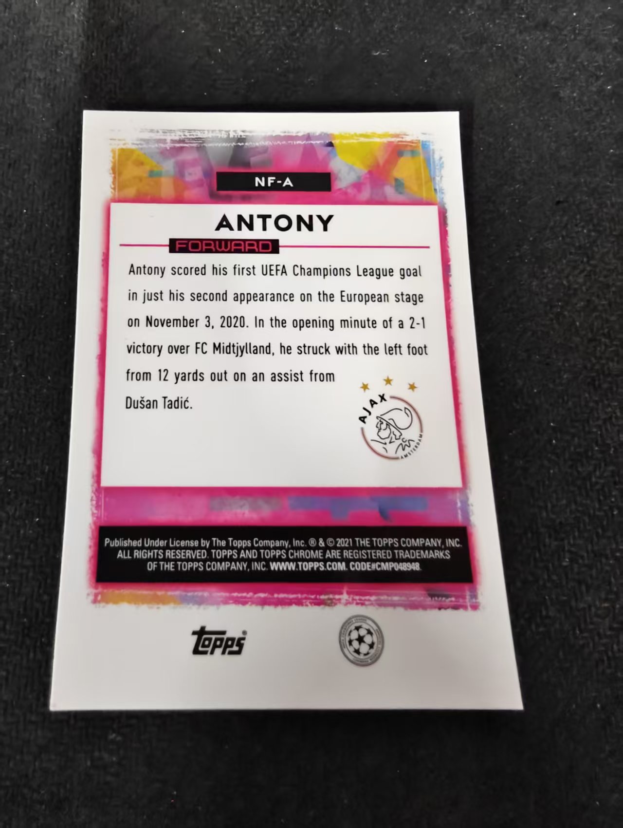 【可合并,不累计】2021 Topps Chrome Antony 安东尼 阿贾克斯 曼联 电音 联名 大比例 特卡 欧冠 银折 不保卡品 介意勿拍