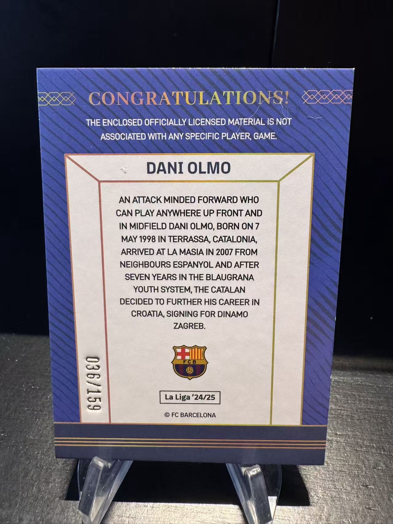 龖2024-25 Elevencard FC Barcelona Dani Olmo 达尼 奥尔莫 036/159编 球衣 实物 巴萨 队盒 卡品如图 MJ002D