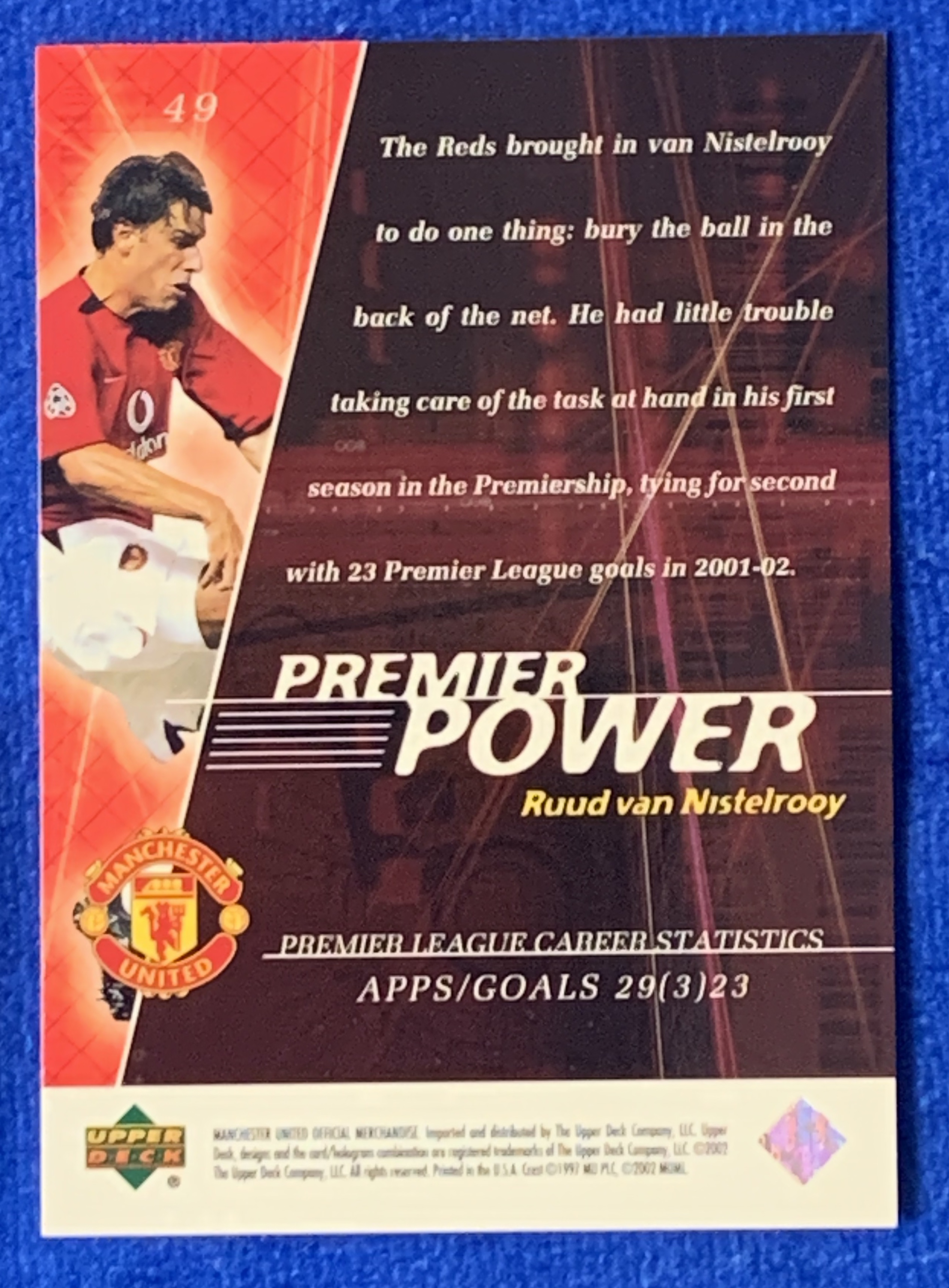 2002 Upper Deck Manchester United Ruud van Nistelrooy 亚德英超力量特卡 曼联 范尼斯特鲁伊 英超西甲金靴 荷兰Holland 不保卡品ebay有价