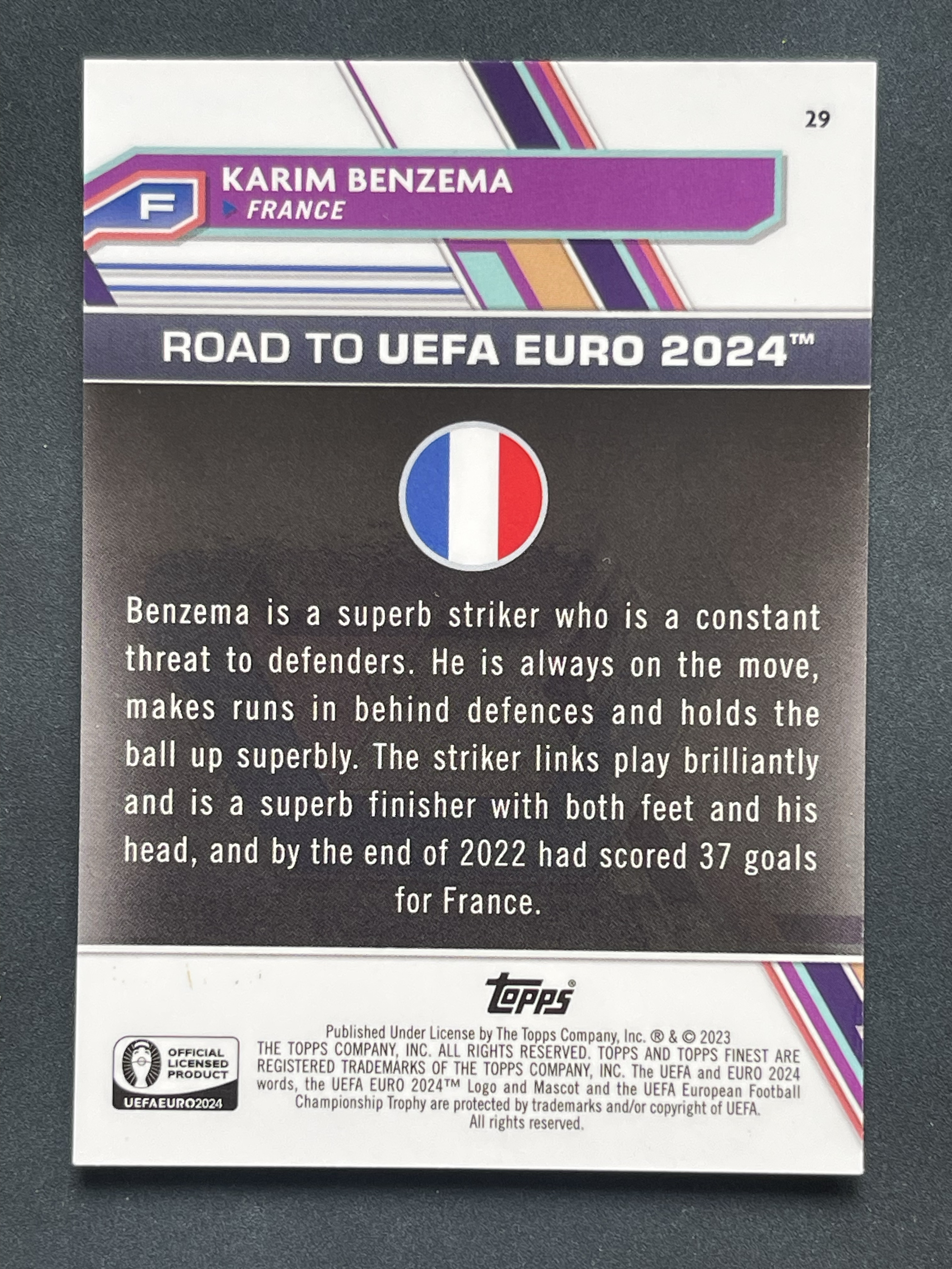 2024 Topps Finest Karim Benzema #29 欧洲杯 法国 皇家马德里 本泽马 绿点点折 折射 040/125编 卡品如图 拍前详读说明