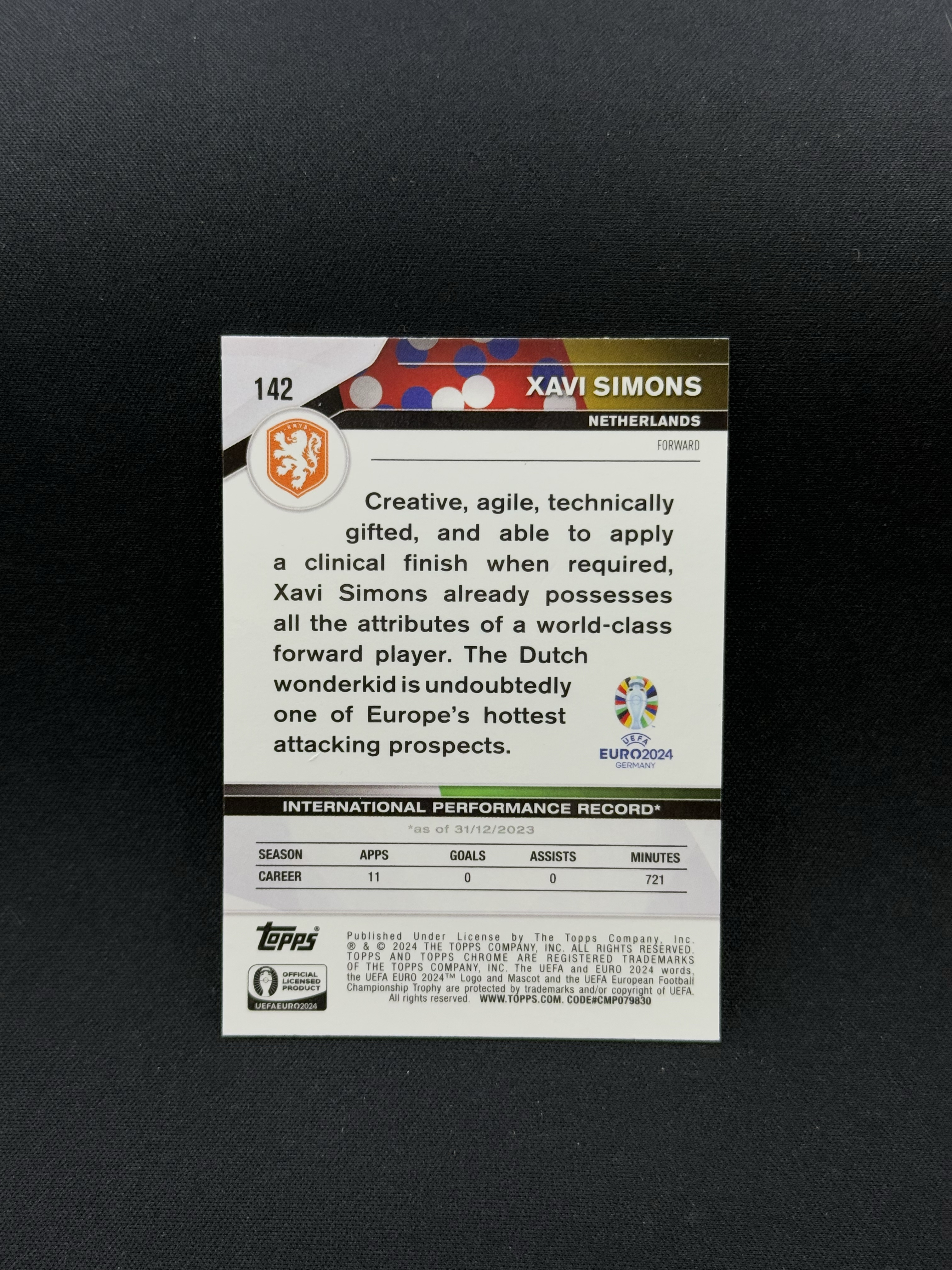 2024 Topps Chrome Xavi Simons 【小贝代拍】元年 欧洲杯 Tc 荷兰 哈维 西蒙斯 紫熔岩折 175编 卡品如图 拍前看描述 XNP