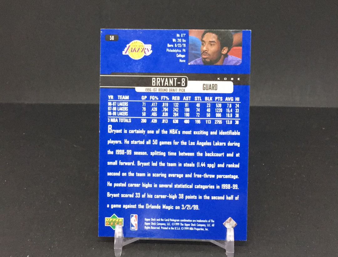 【DC拍卖】4.27CR7 1999-00 Upper Deck Kobe Bryant #58 科比・布莱恩特 湖人经典特卡