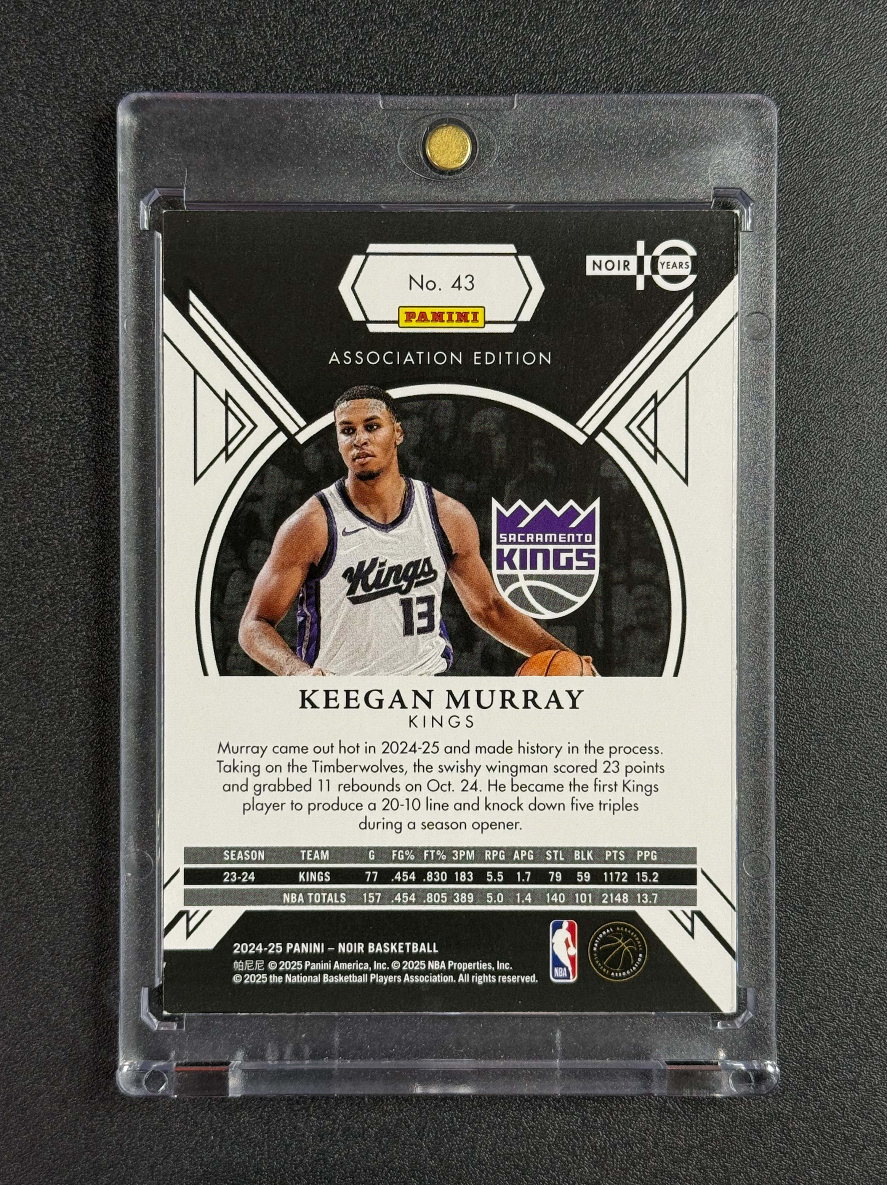 【帮主拍卖】2024-25 Panini Noir Keegan Murray 诺尔 国王 基根 穆雷 99编 Base 卡品如图 Enzo