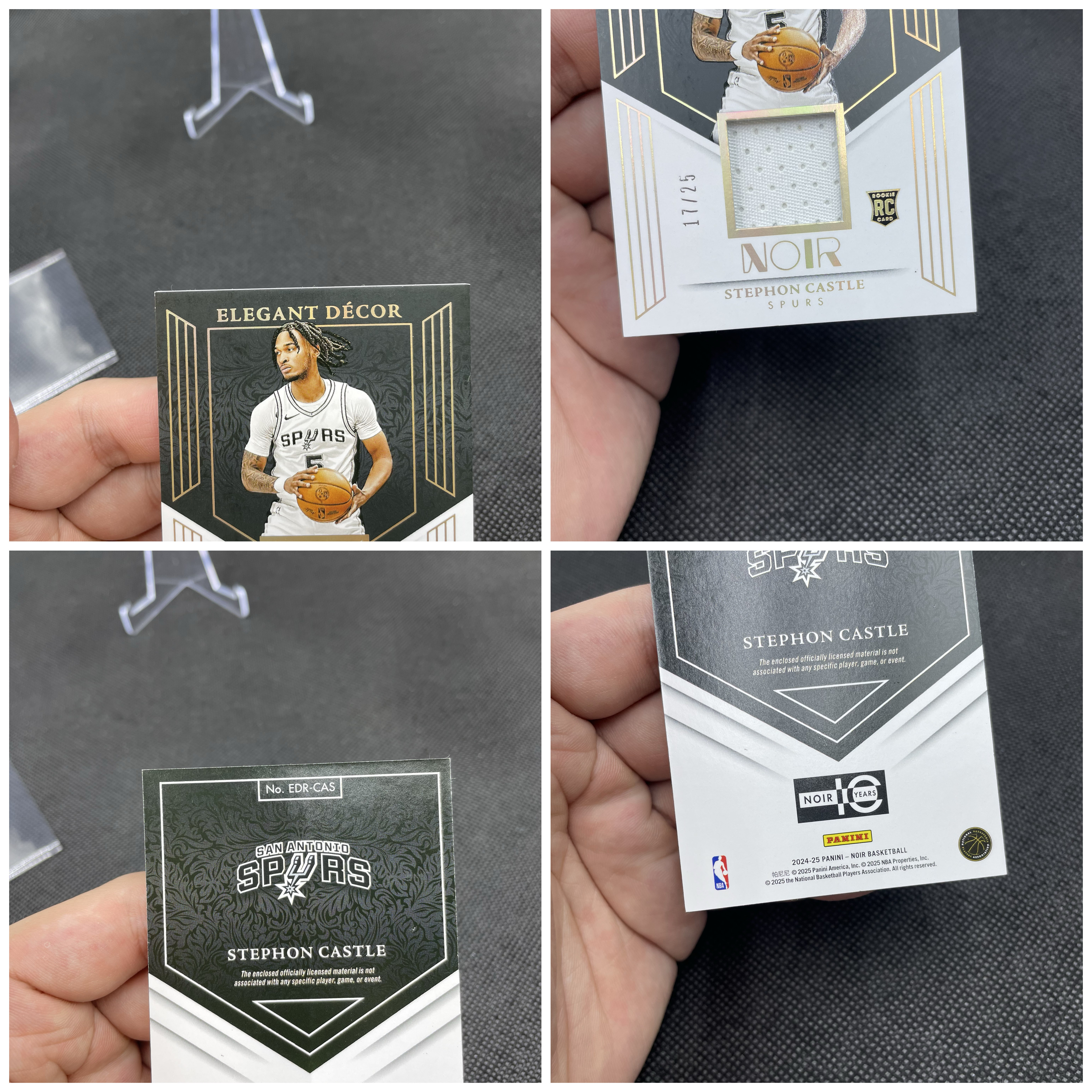2024-25 Panini Noir Stephon Castle RC 诺尔 马刺 新秀 斯蒂芬 卡斯尔 17/25编 Decor 球衣 折射物料 小窗白色切 文班亚马队友 品如图 不累计 Yo