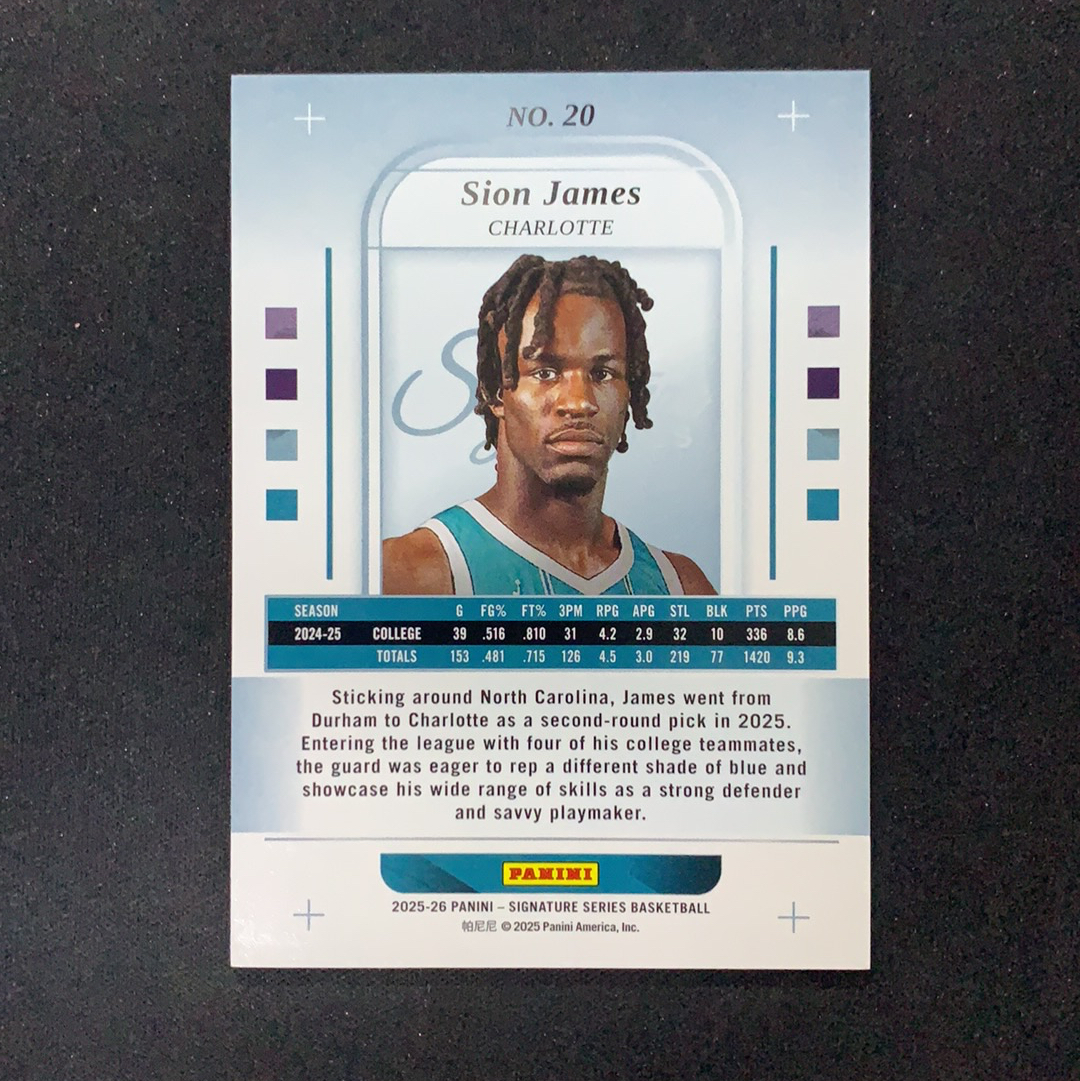 2025-26 Panini Signature Series Sion James RC 【SC拍卖】新秀 希恩詹姆斯 16/199编 收藏必备(小骆)
