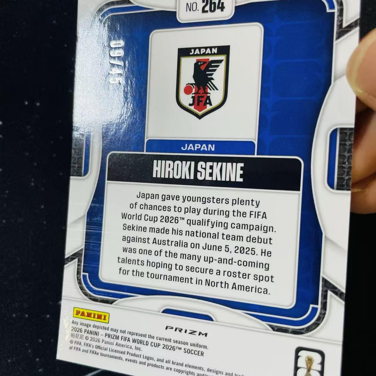 2026 Panini World Cup Prizm 世界杯PZ HIROKI SEKINE RC 日本 新秀 关根大辉 粉波纹折 45编 兰斯 微痕边角微白 洛北拍卖 HYyang5257地