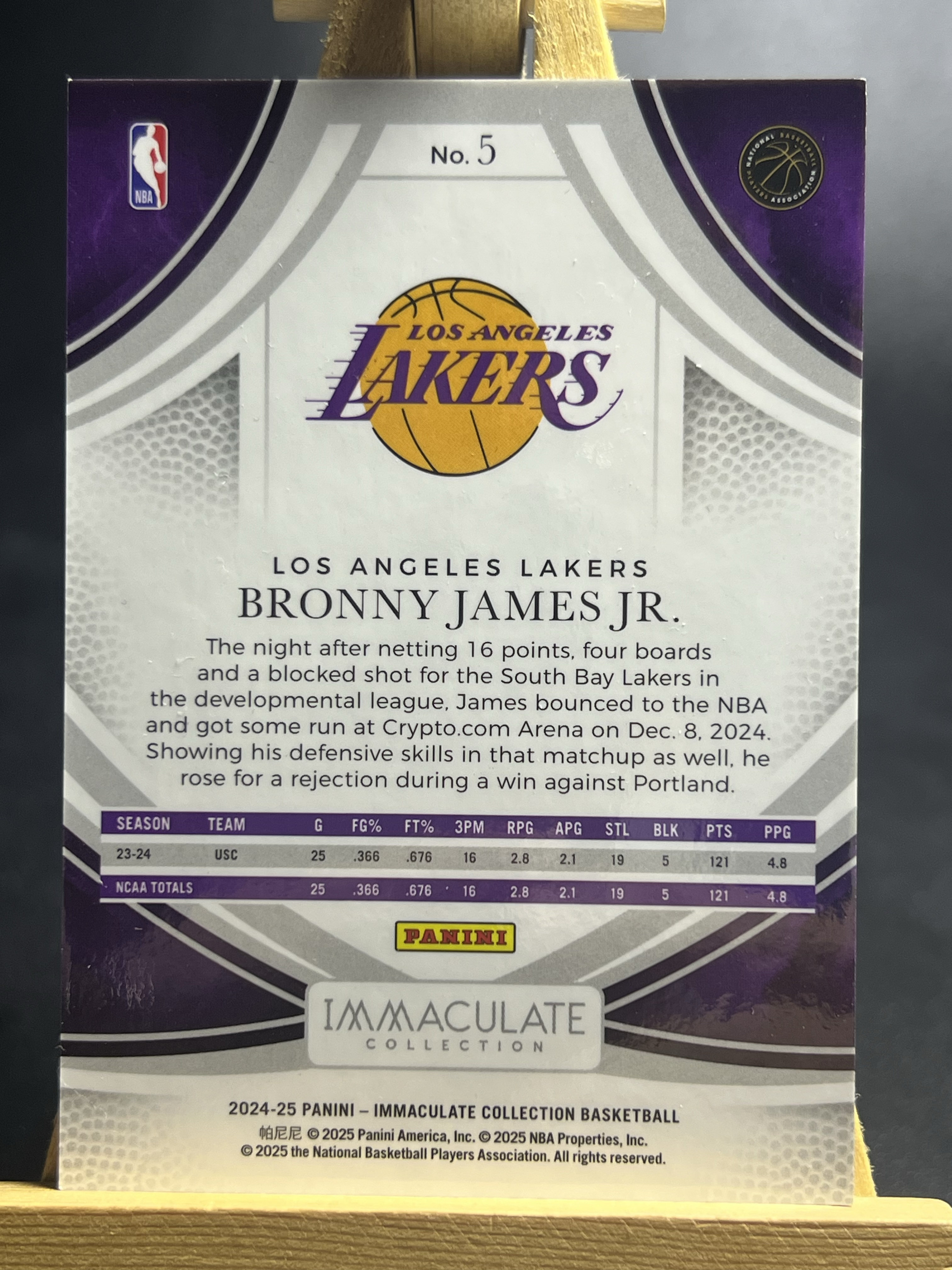 2024-25 Panini Immaculate Bronny James RC 爱咪咪 99编 新秀RC 布朗尼 詹姆斯 湖人 球二代 马总 叉叉拍卖