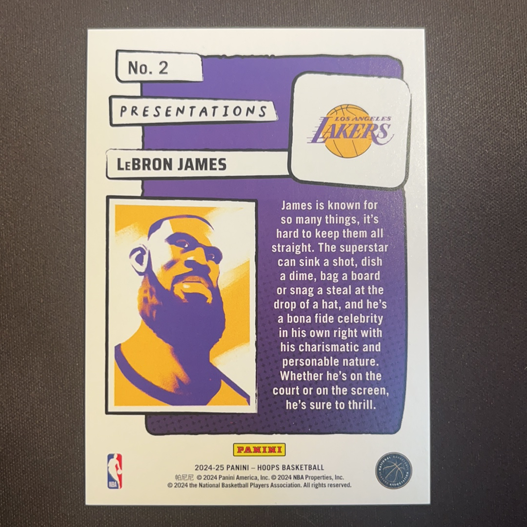2024-25 Panini Hoops LeBron James 【肥猫代卖】L03L 湖人 勒布朗 詹姆斯 小皇帝 大头 漫画 特卡 碎闪折 折射 大比例 SSP 卡品如图