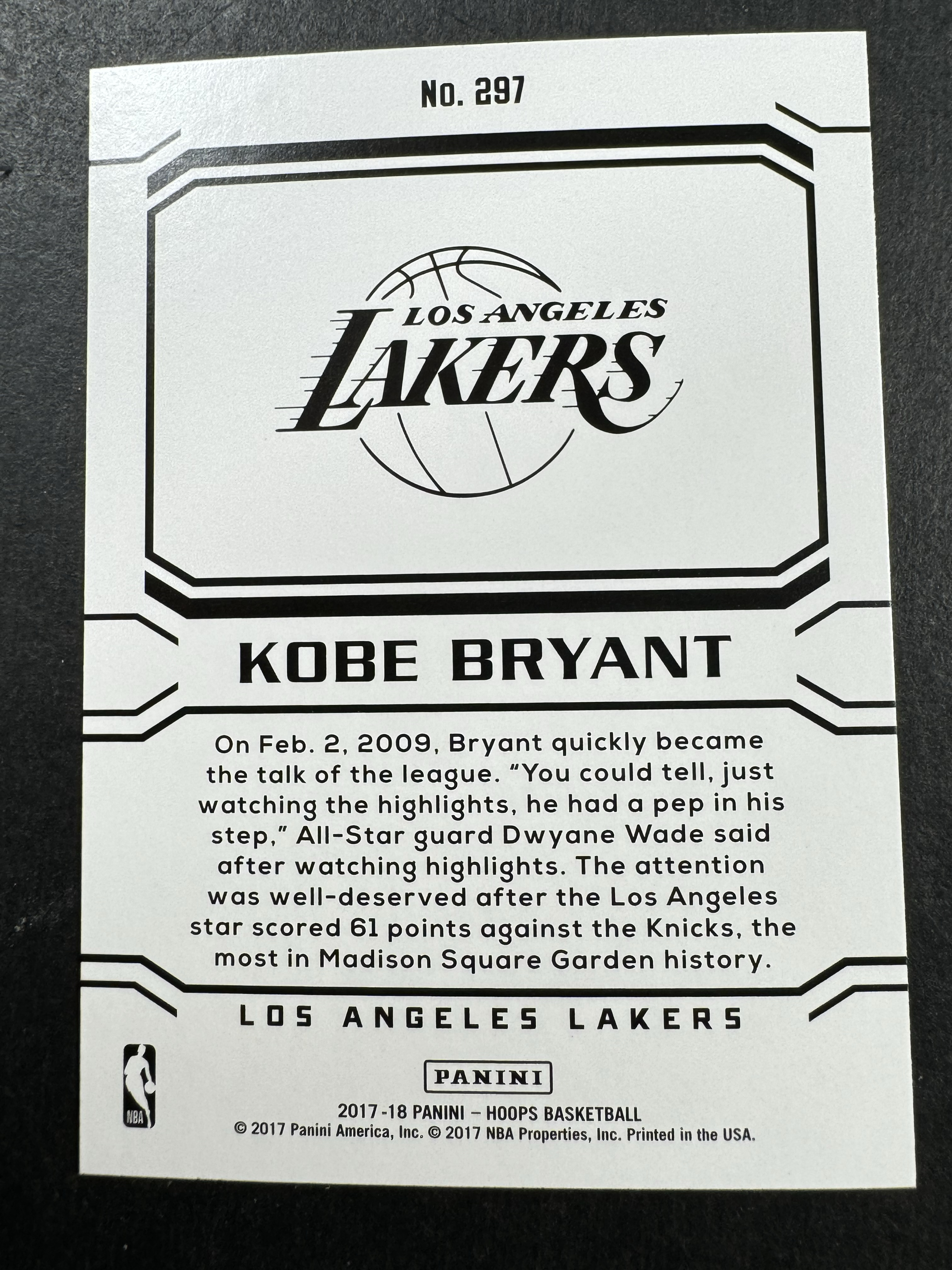 2017-18 Panini NBA Hoops Kobe Bryant 湖人 黑曼巴 科比 科比 布莱恩特 噶的喂