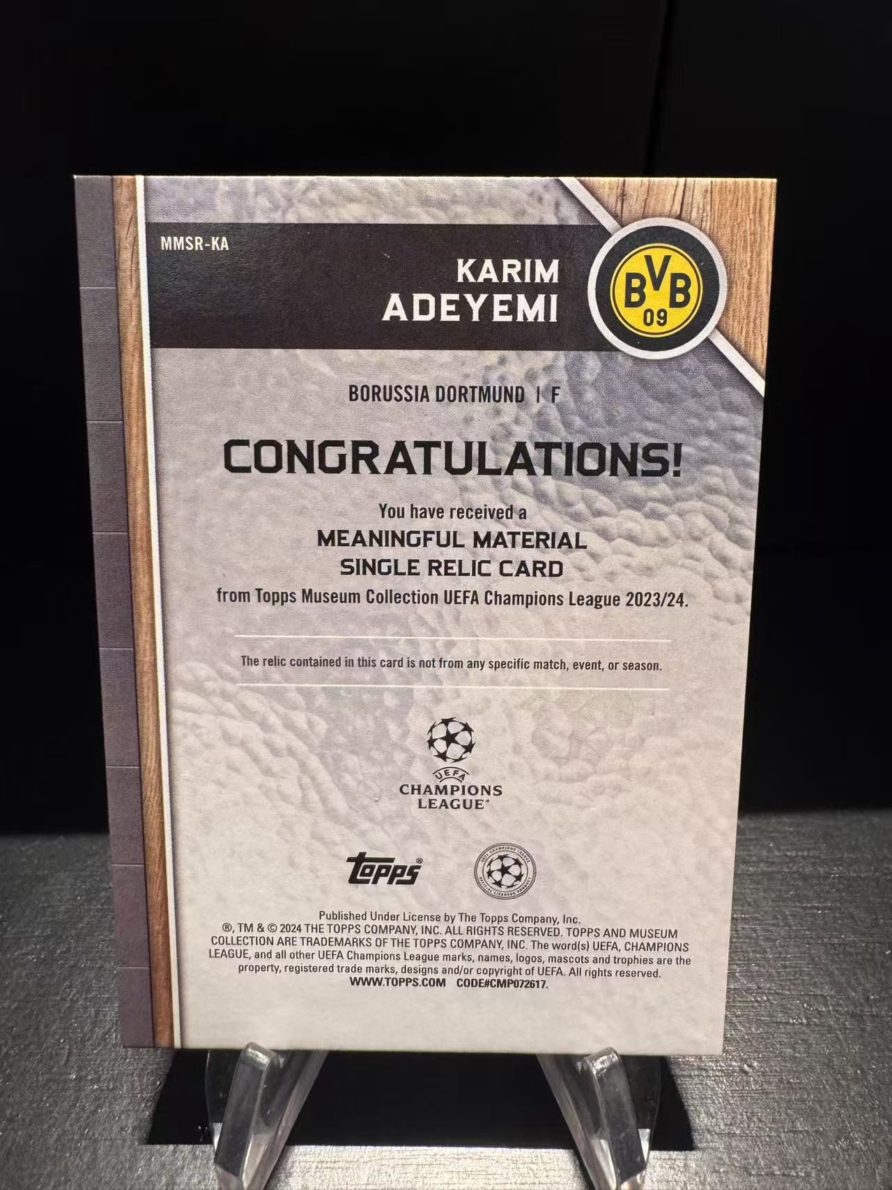 龖2024 Topps Museum Karim Adeyemi 欧冠博物馆 阿德耶米 多特蒙德 球衣 物料 蓝折 49/75编 卡品如图 MJ002M