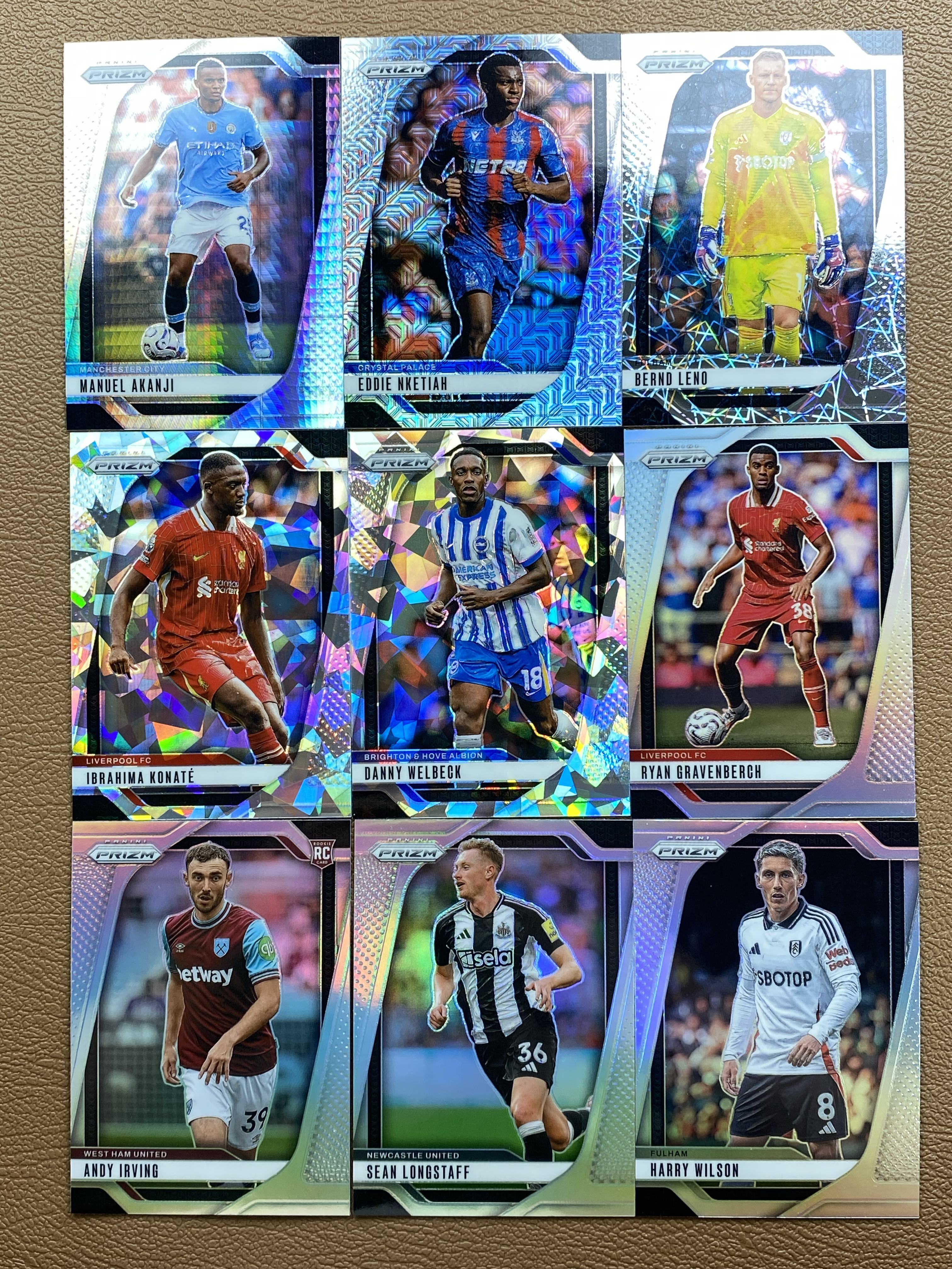 【小牛代拍】 2024-25 Panini Prizm Manuel Akanji 英超PZ 曼城 曼努埃尔 阿坎吉恩科提亚 安迪 欧文 等9张打包 折射 卡品如图 收藏必备(威哥)